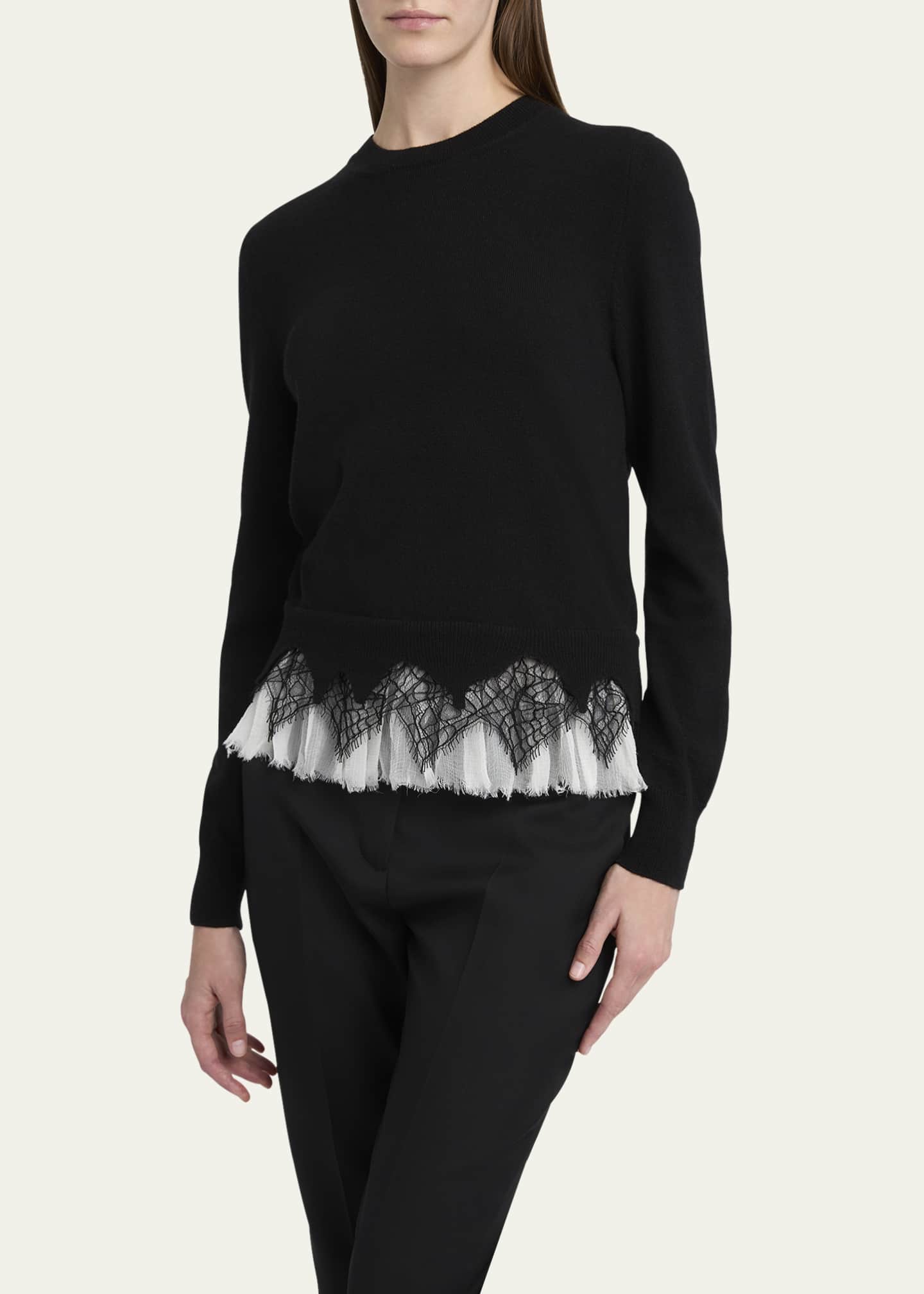 McQueen Lace Ruffle Crewneck Sweater Image 4 of 5