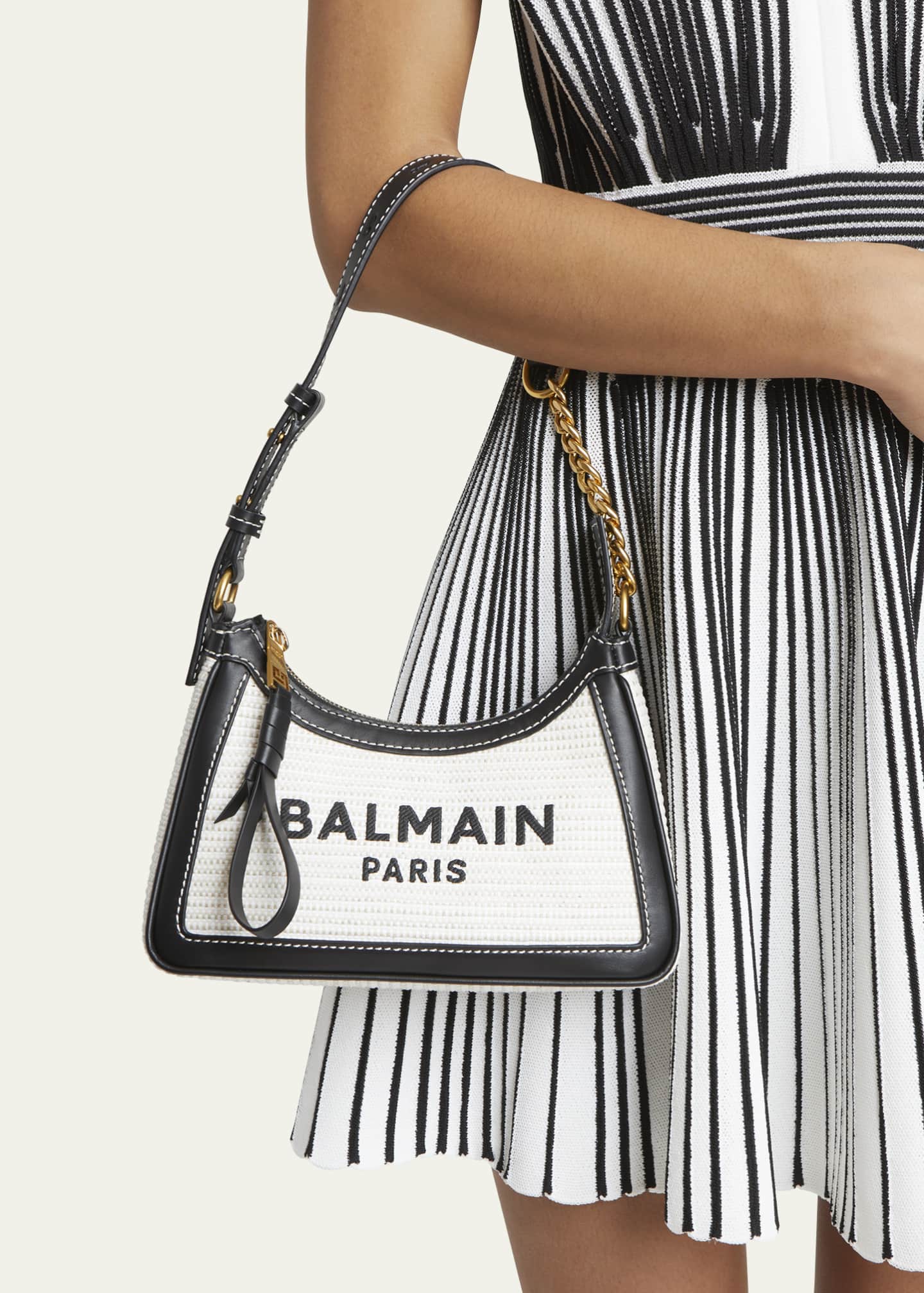 Balmain B-Army Shoulder Bag in Raffia and Leather Image 2 of 6