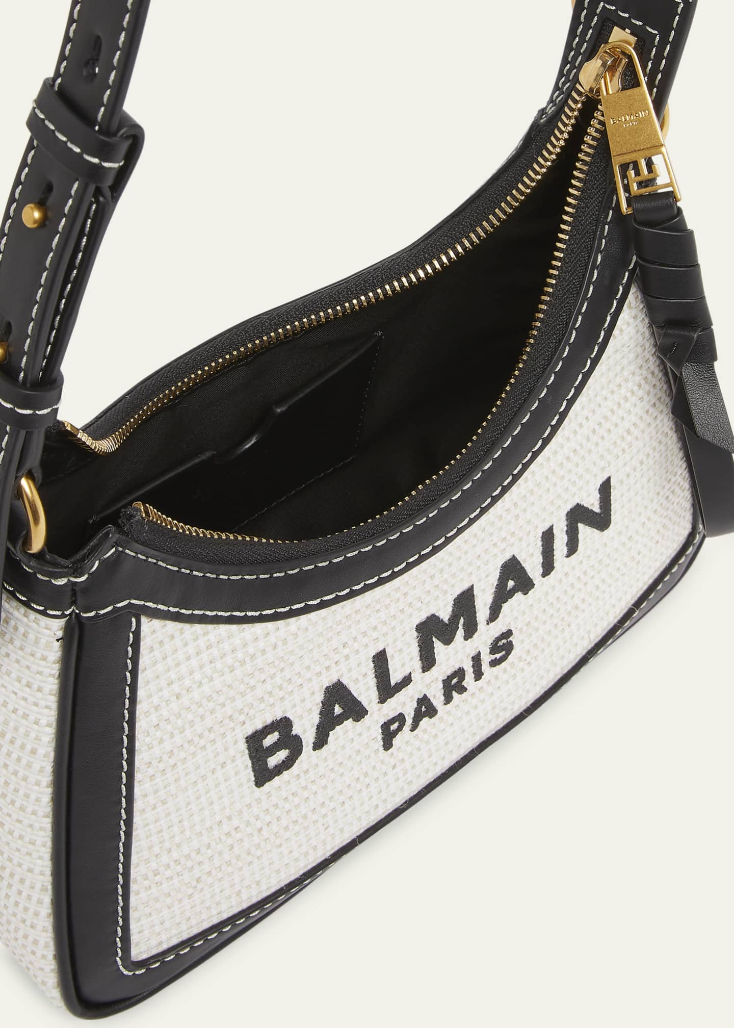Balmain B-Army Shoulder Bag in Raffia and Leather Image 4 of 6