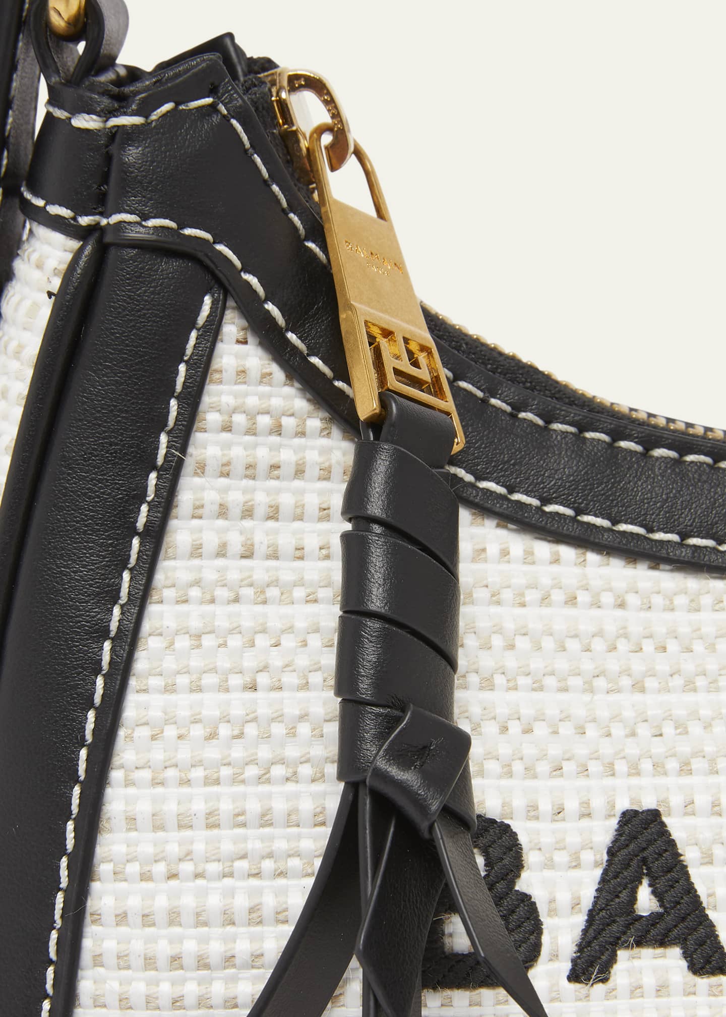Balmain B-Army Shoulder Bag in Raffia and Leather Image 6 of 6