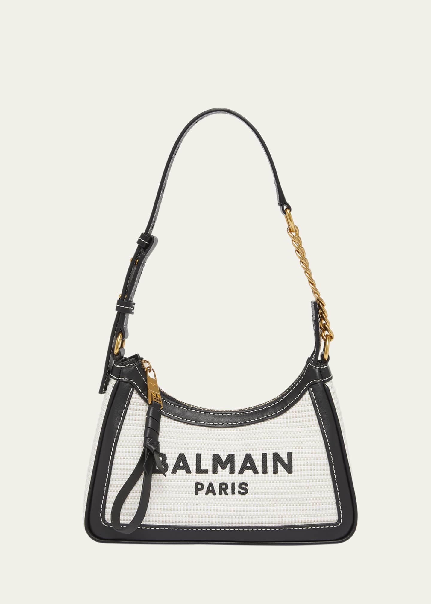 Balmain B-Army Shoulder Bag in Raffia and Leather Image 1 of 6