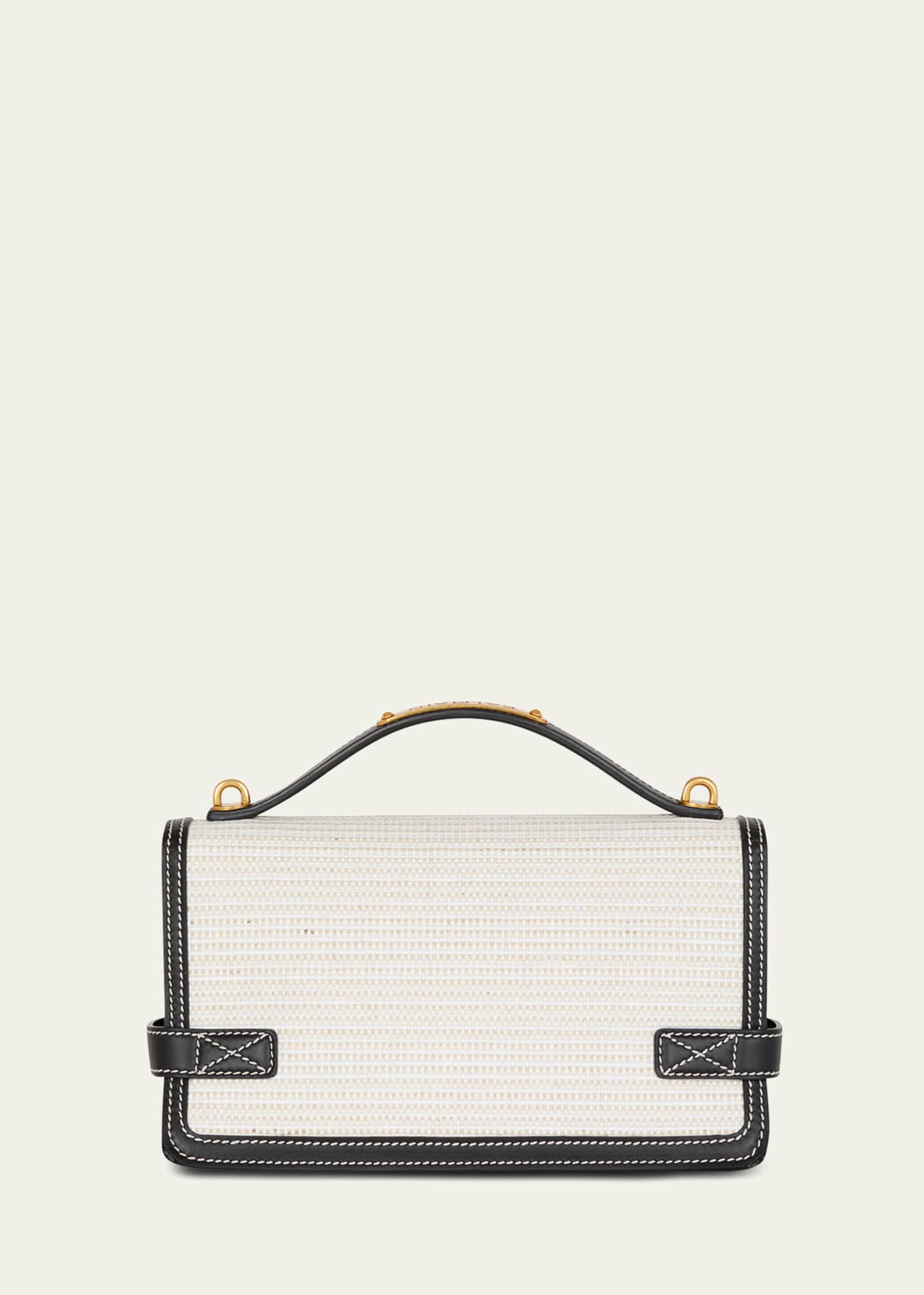 Balmain B-Buzz 24 Shoulder Bag in Raffia and Calfskin Image 3 of 6