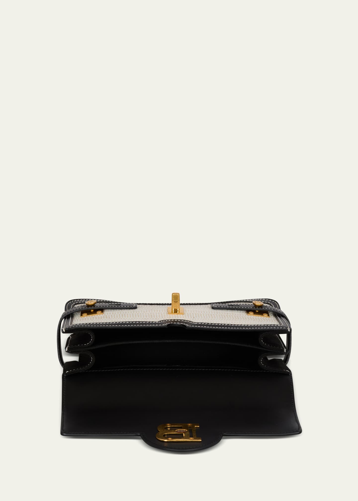 Balmain B-Buzz 24 Shoulder Bag in Raffia and Calfskin Image 4 of 6