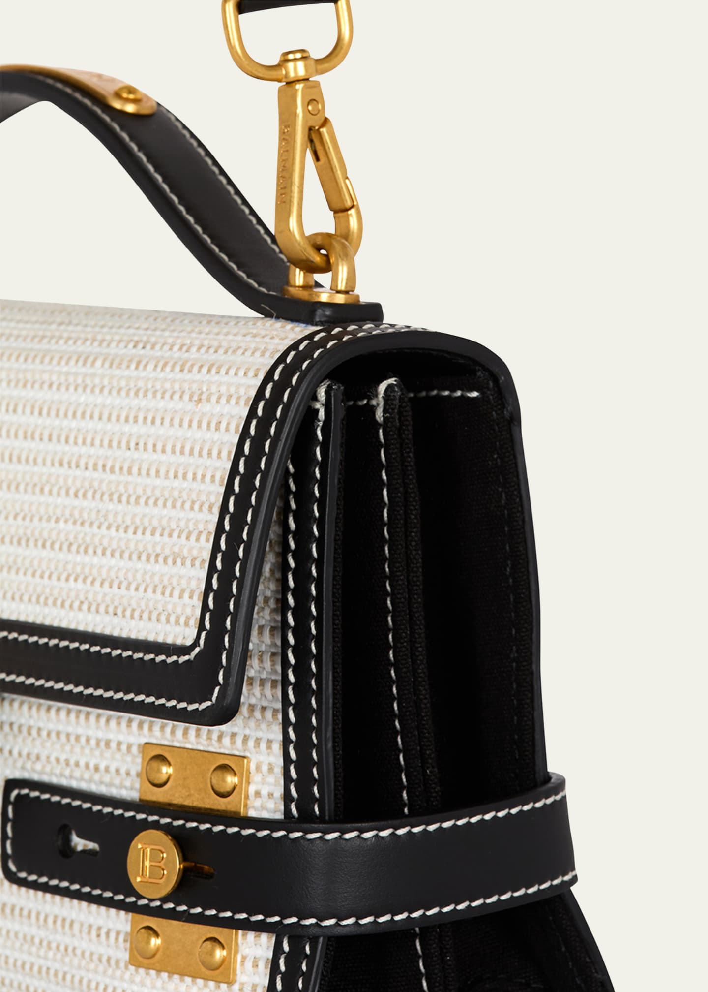 Balmain B-Buzz 24 Shoulder Bag in Raffia and Calfskin Image 6 of 6