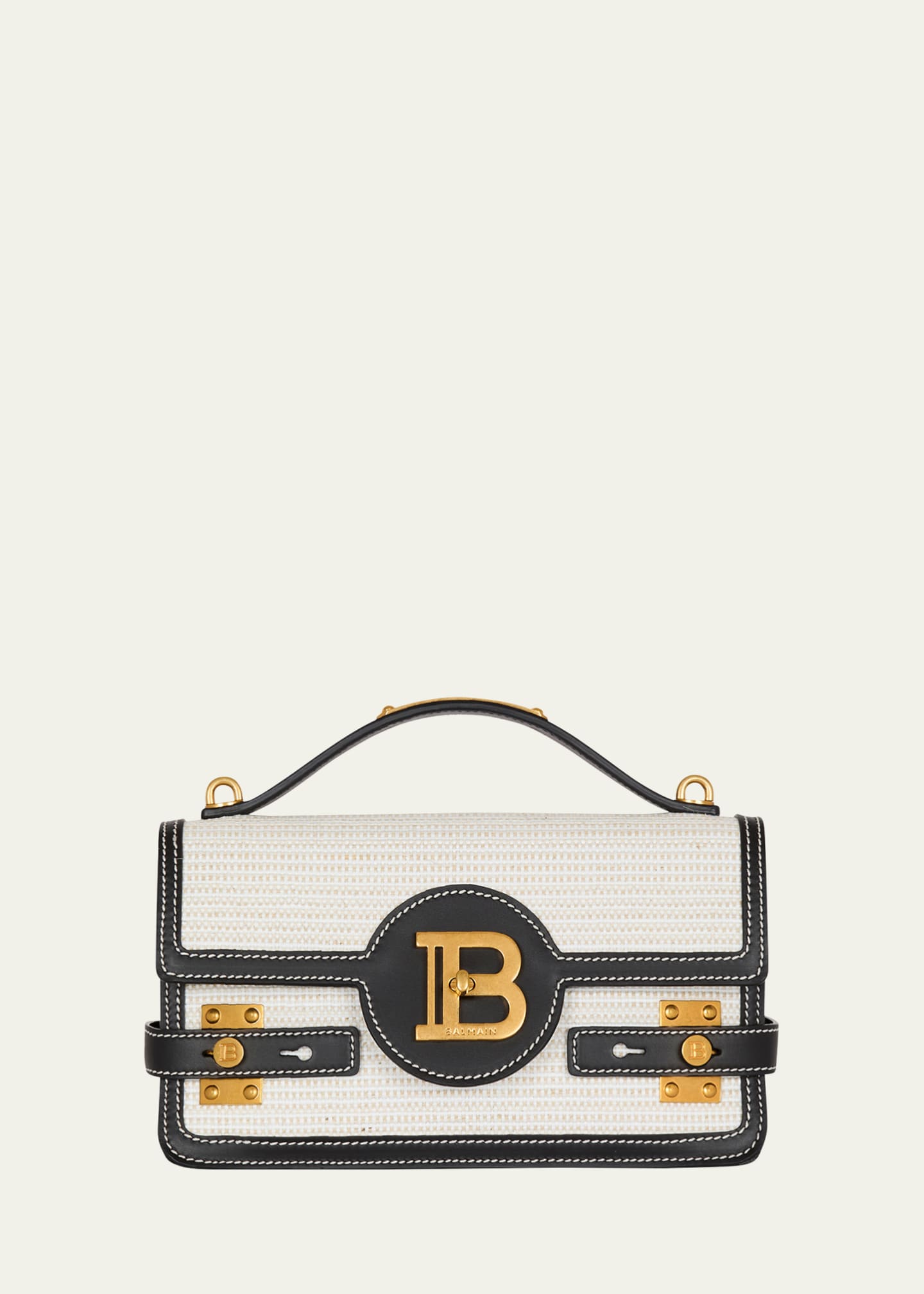 Balmain B-Buzz 24 Shoulder Bag in Raffia and Calfskin Image 1 of 6