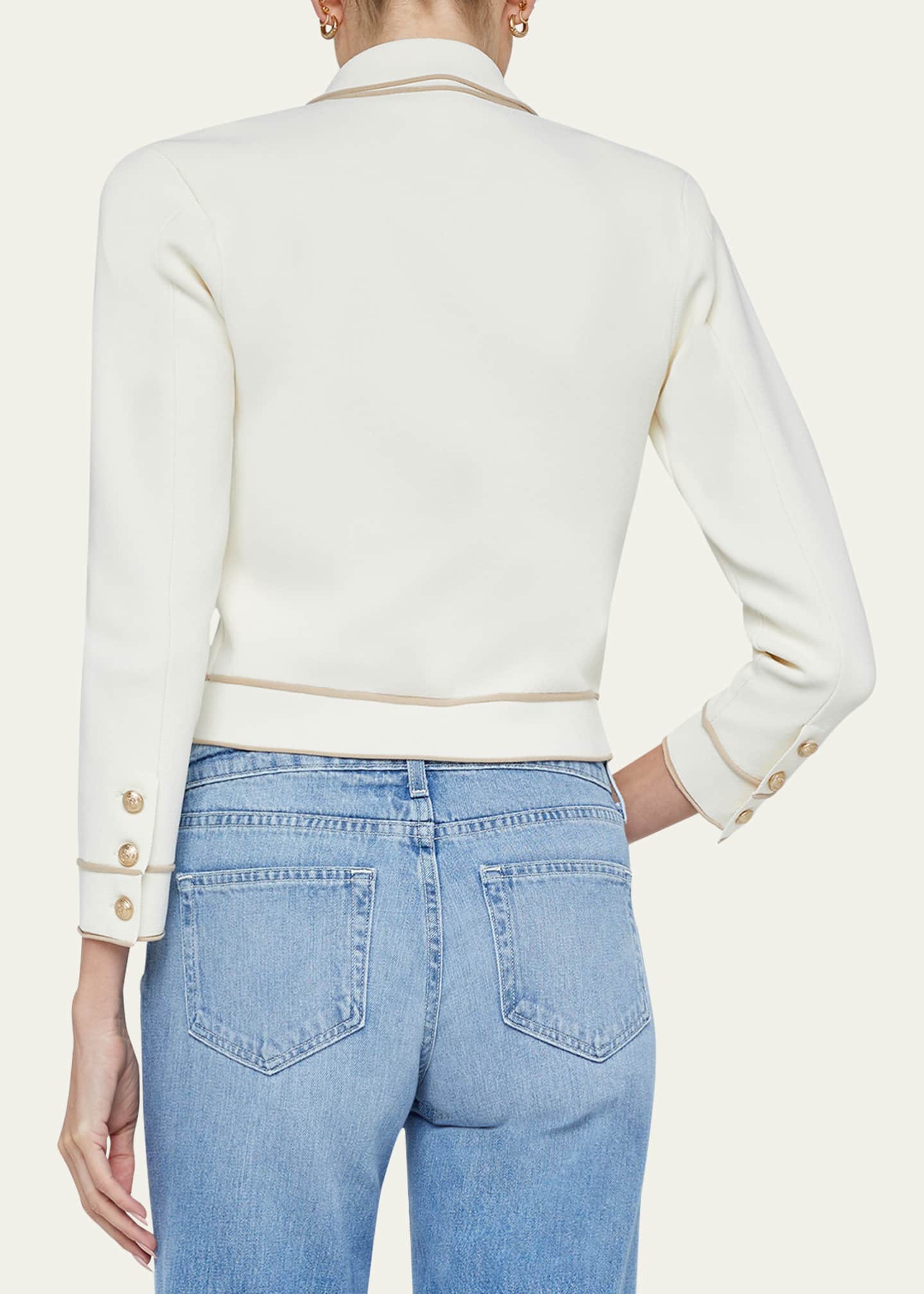 L'Agence Neo Contrast-Trim Cropped Cardigan Image 2 of 3