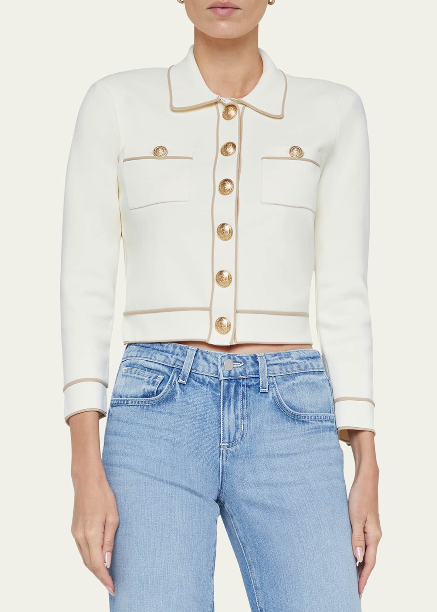L'Agence Neo Contrast-Trim Cropped Cardigan Image 3 of 3
