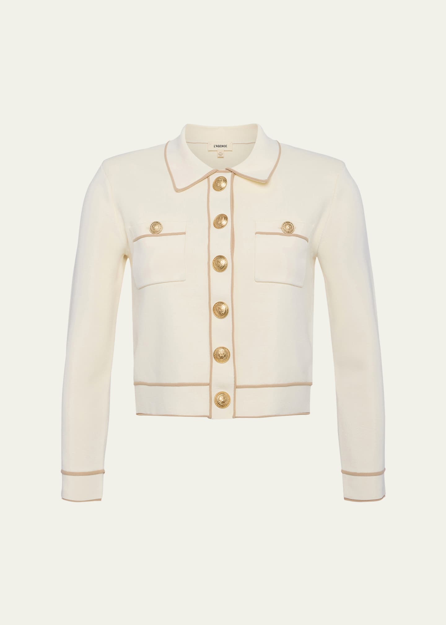 L'Agence Neo Contrast-Trim Cropped Cardigan Image 1 of 3