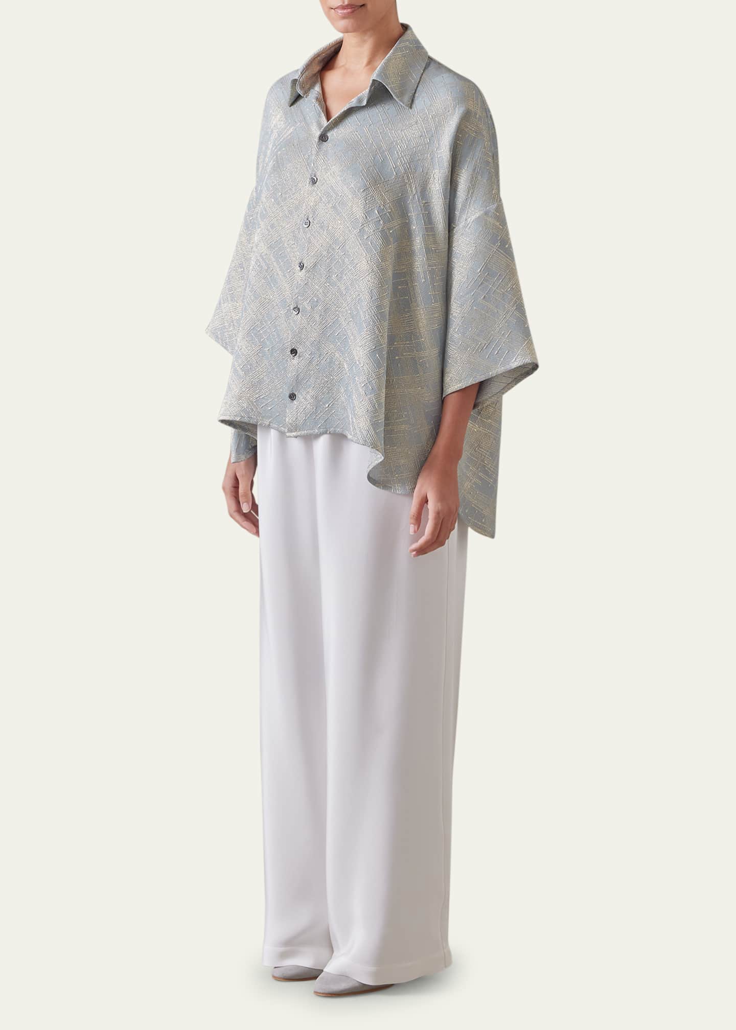 Eskandar Sloped Shoulder Wide A-Line Short Sleeve Shirt With Collar (Mid Length) Image 2 of 5