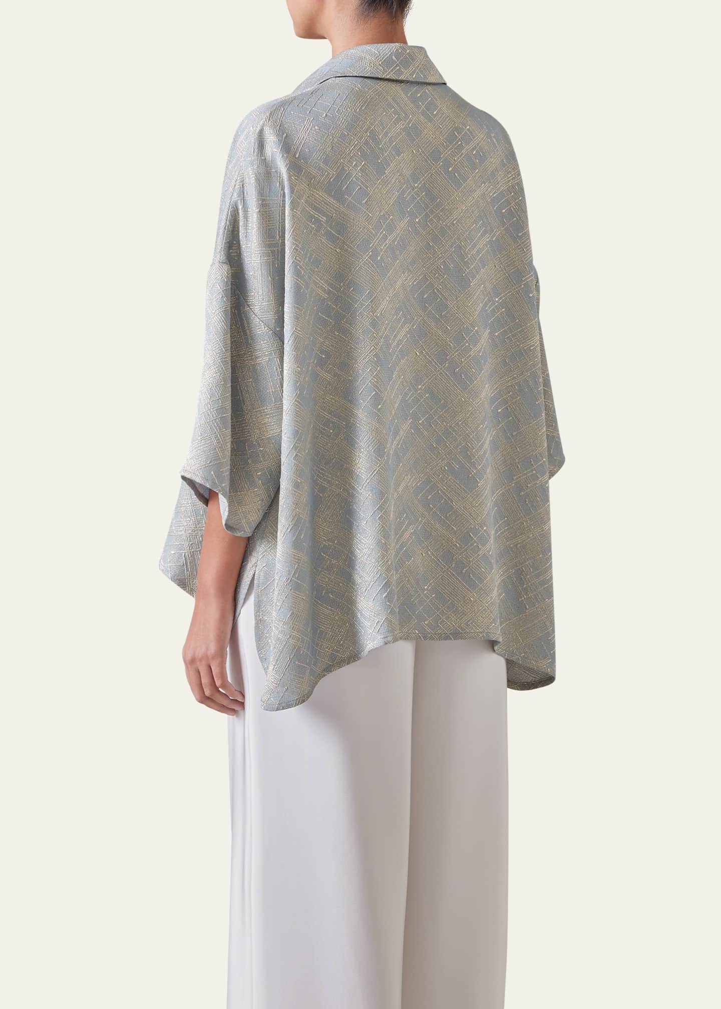Eskandar Sloped Shoulder Wide A-Line Short Sleeve Shirt With Collar (Mid Length) Image 3 of 5