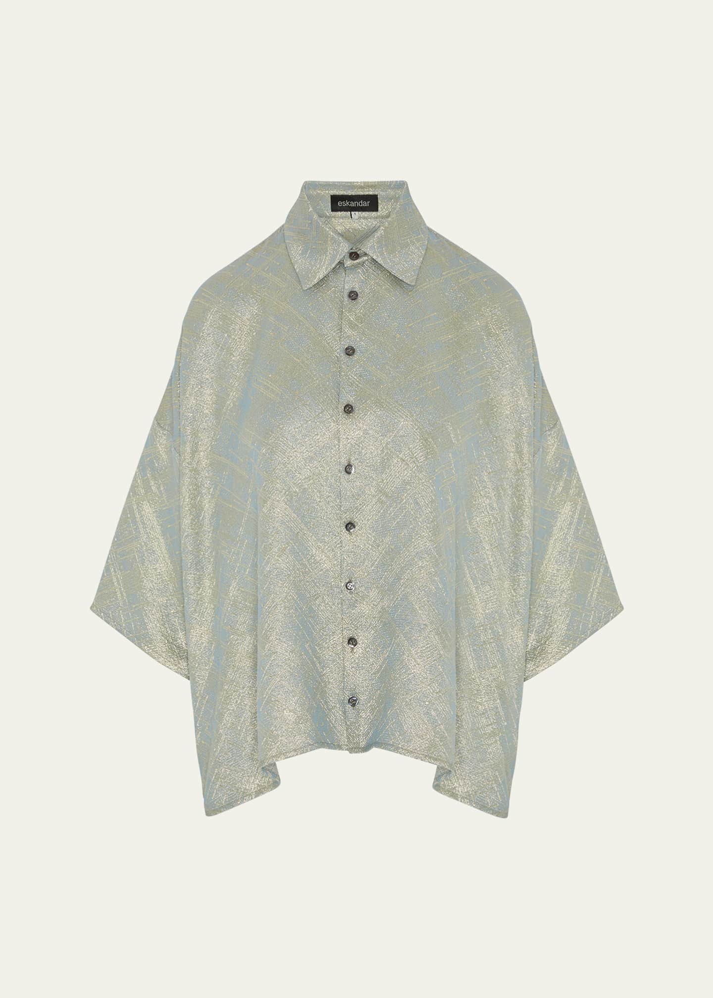 Eskandar Sloped Shoulder Wide A-Line Short Sleeve Shirt With Collar (Mid Length) Image 1 of 5