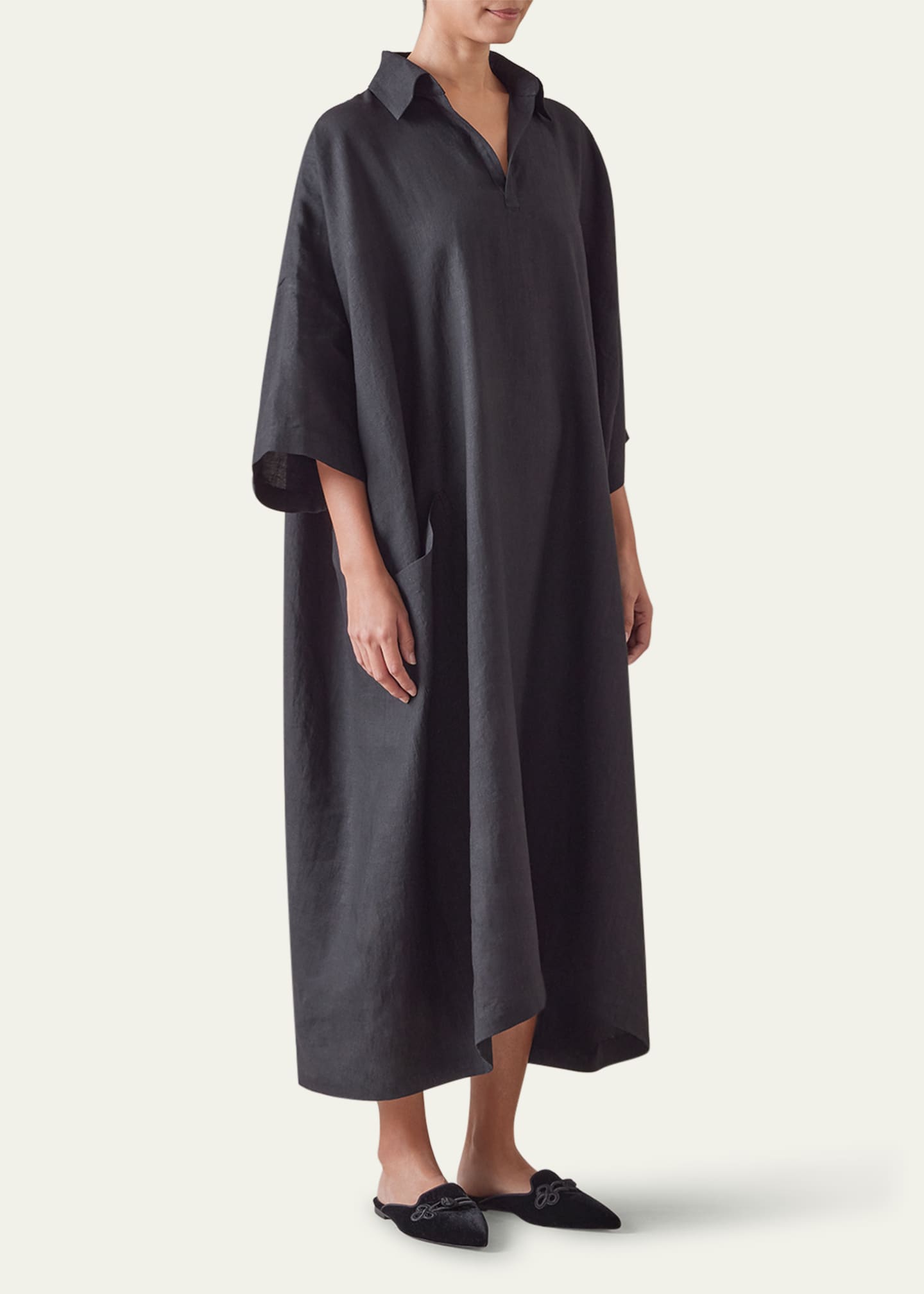 Eskandar Angle-To-Front Side Seam Short Sleeve Dress with Collar Image 2 of 4