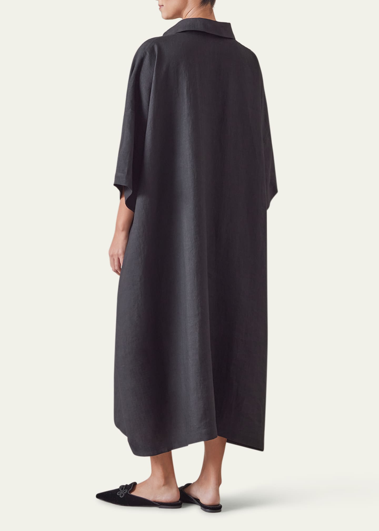 Eskandar Angle-To-Front Side Seam Short Sleeve Dress with Collar Image 3 of 4