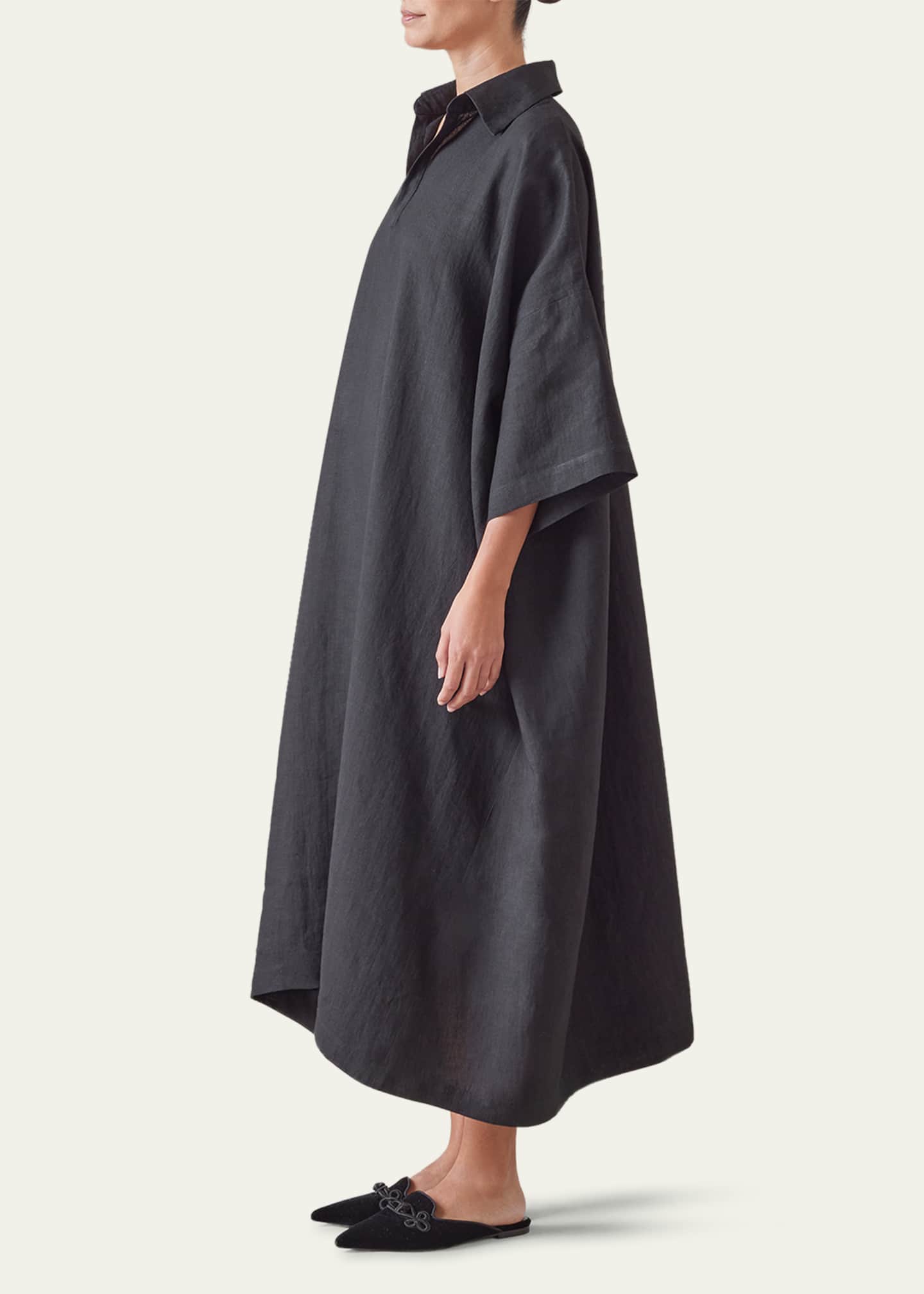 Eskandar Angle-To-Front Side Seam Short Sleeve Dress with Collar Image 4 of 4