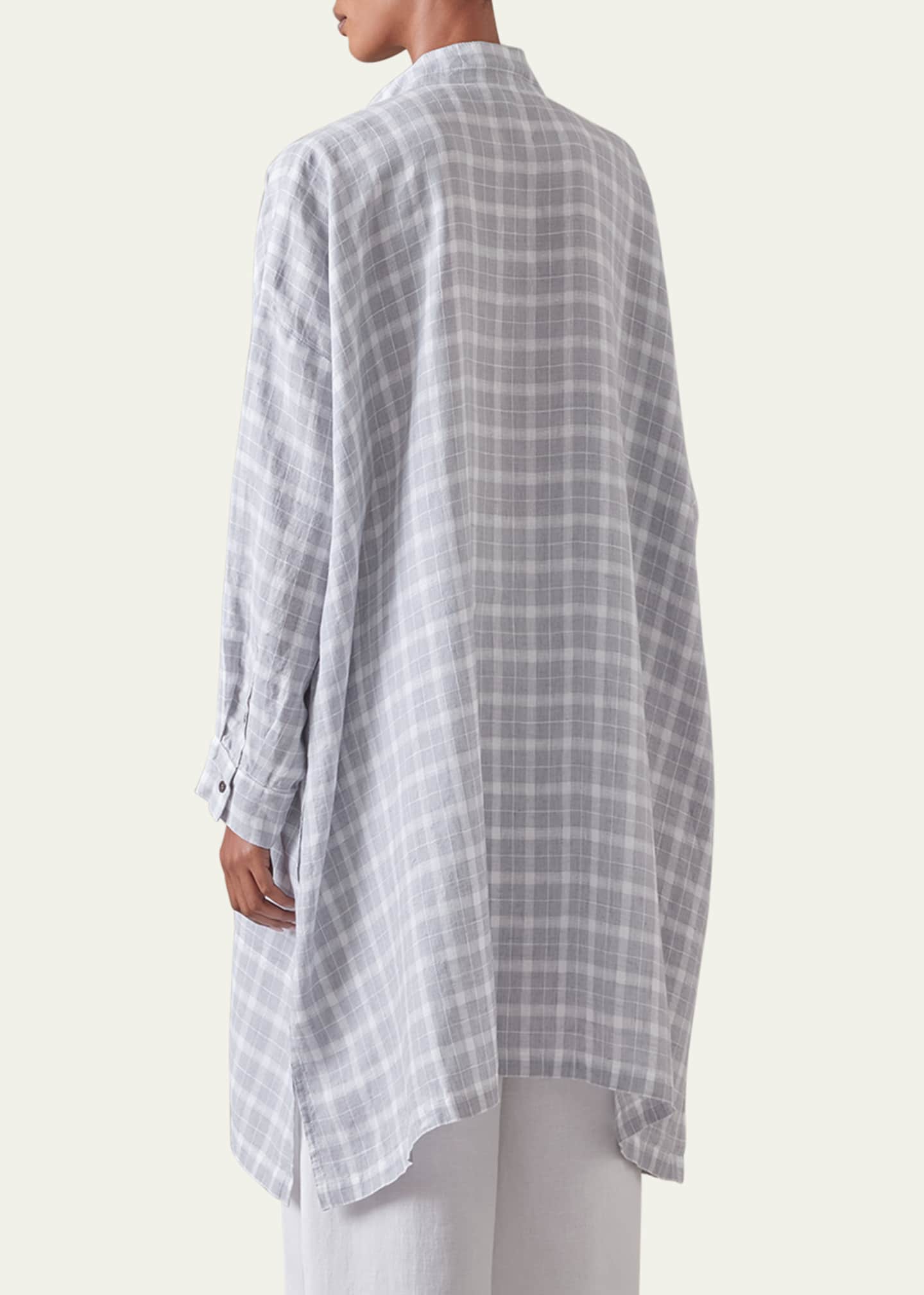 Eskandar Wide A-Line Collarless Shirt With Slits (Very Long Length) Image 3 of 5