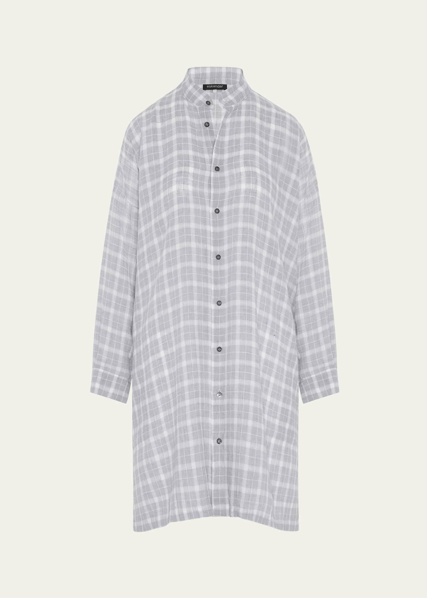 Eskandar Wide A-Line Collarless Shirt With Slits (Very Long Length) Image 1 of 5