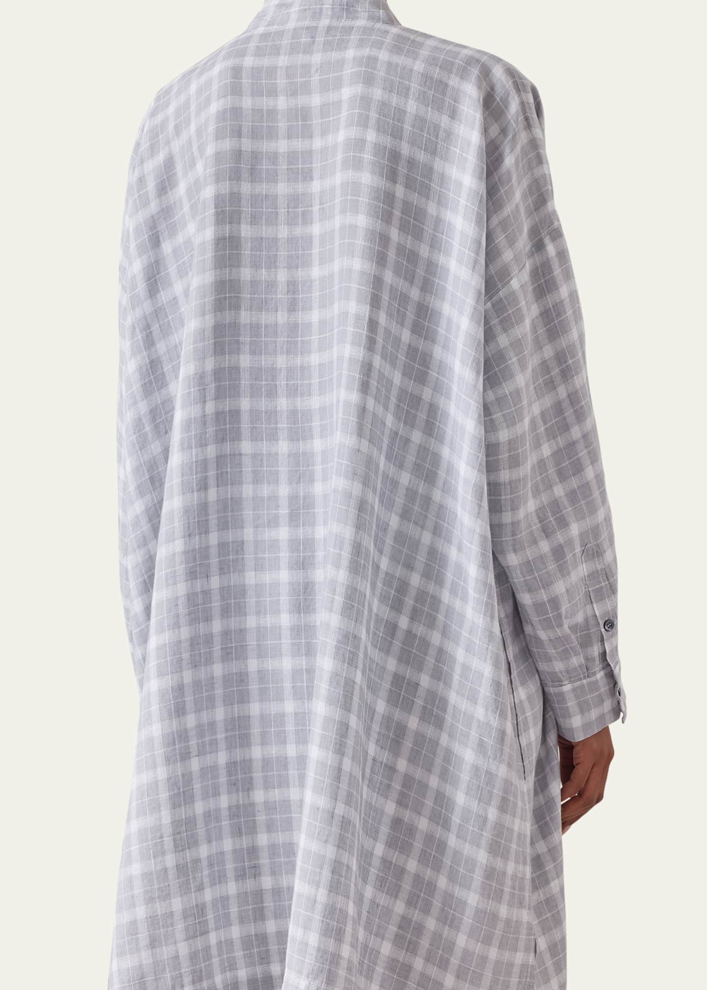 Eskandar Wide A-Line Collarless Shirt With Slits (Very Long Length) Image 5 of 5