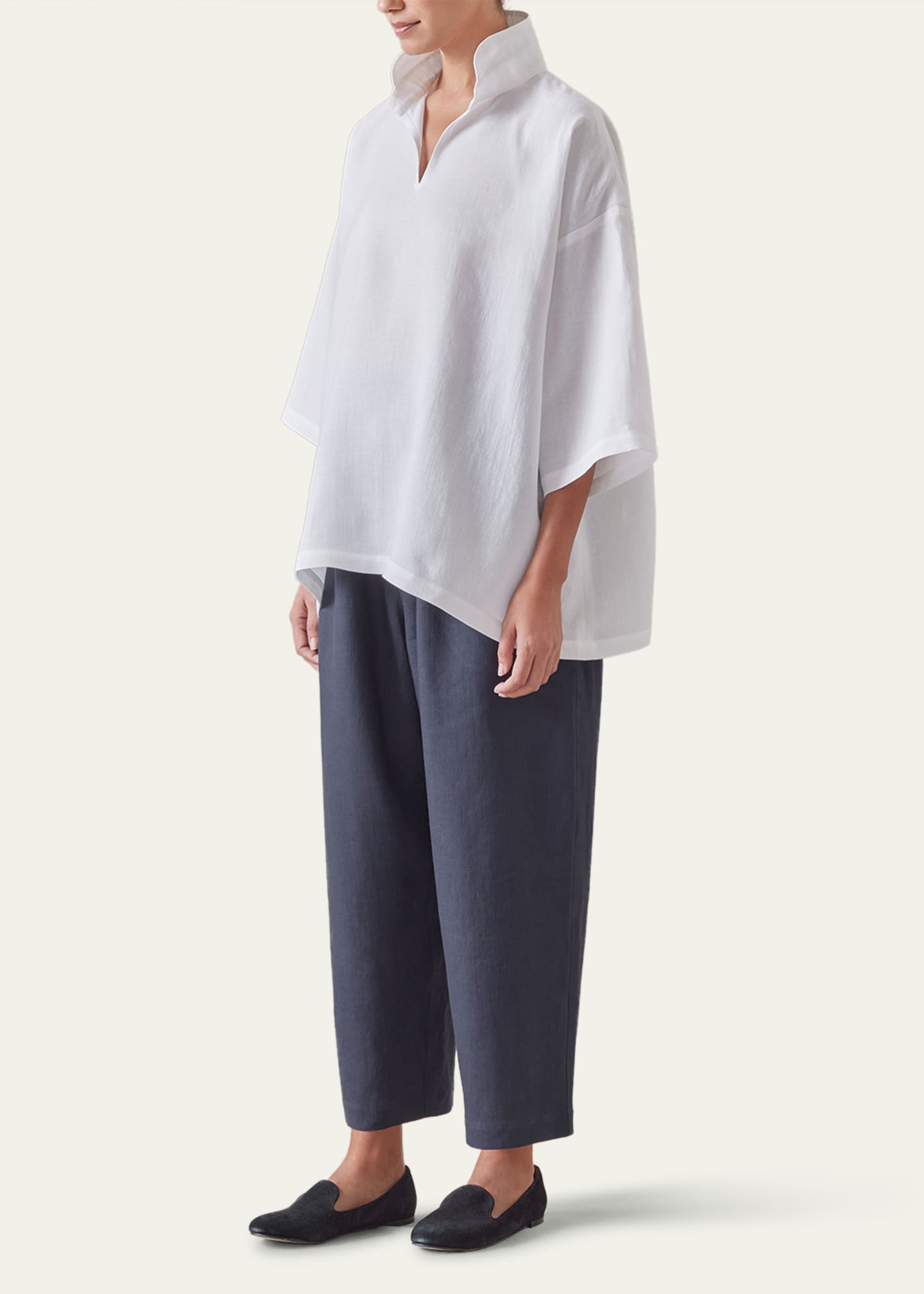 Eskandar A-line Short Sleeve Tunic with Double Stand Collar (Mid Length) Image 2 of 5