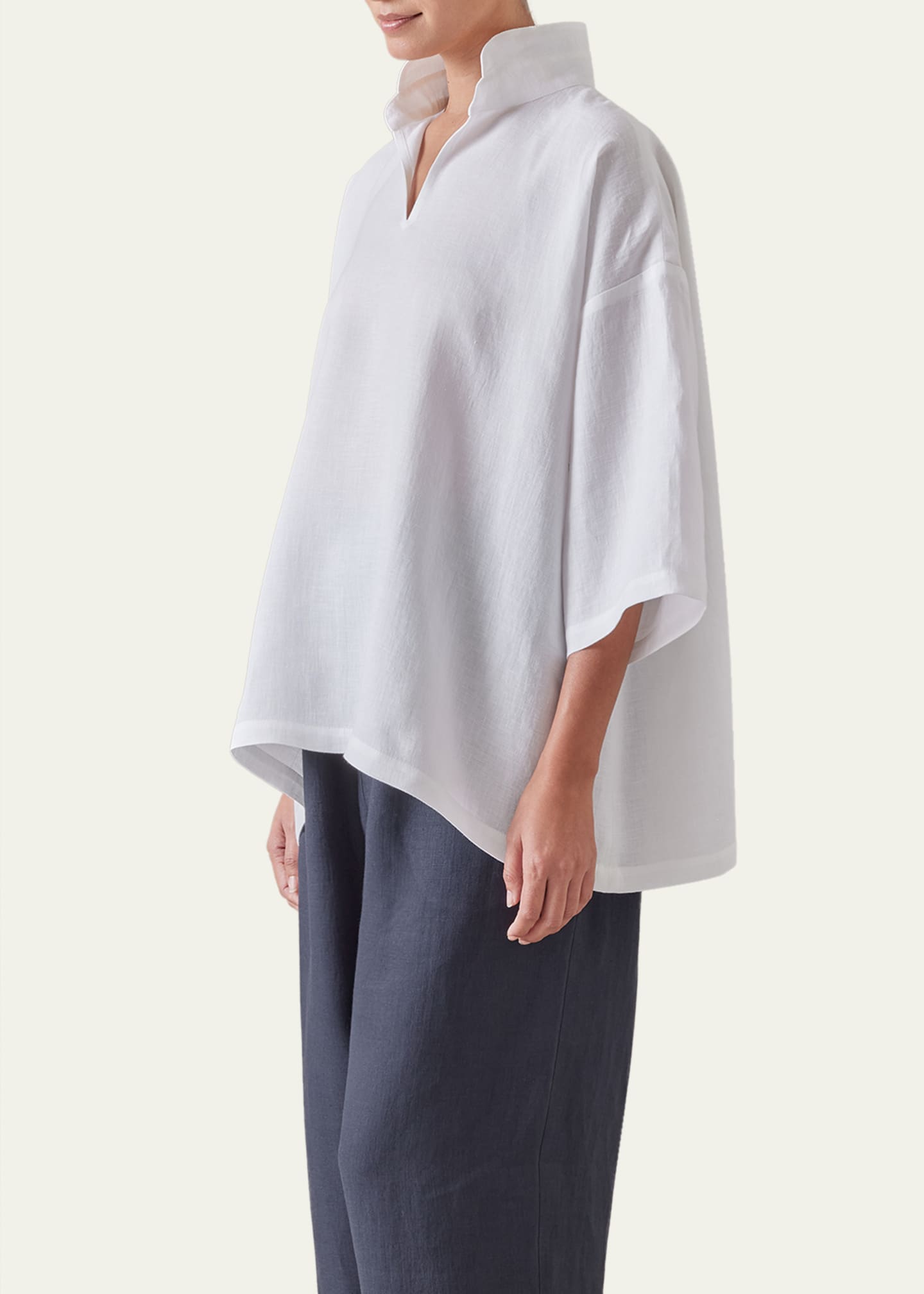 Eskandar A-line Short Sleeve Tunic with Double Stand Collar (Mid Length) Image 5 of 5