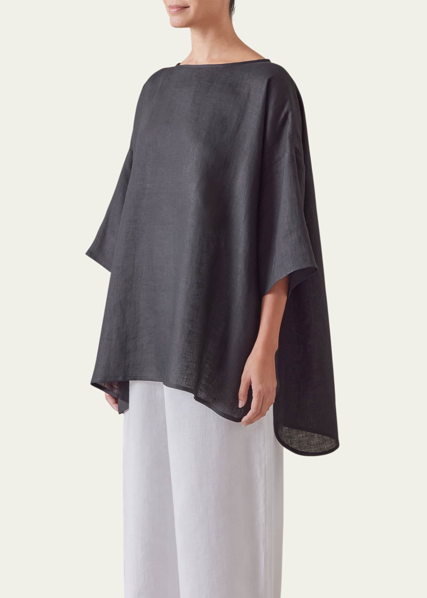 Eskandar Sloped Shoulder Wide A-Line Scoop Neck Top (Long Length) Image 2 of 4