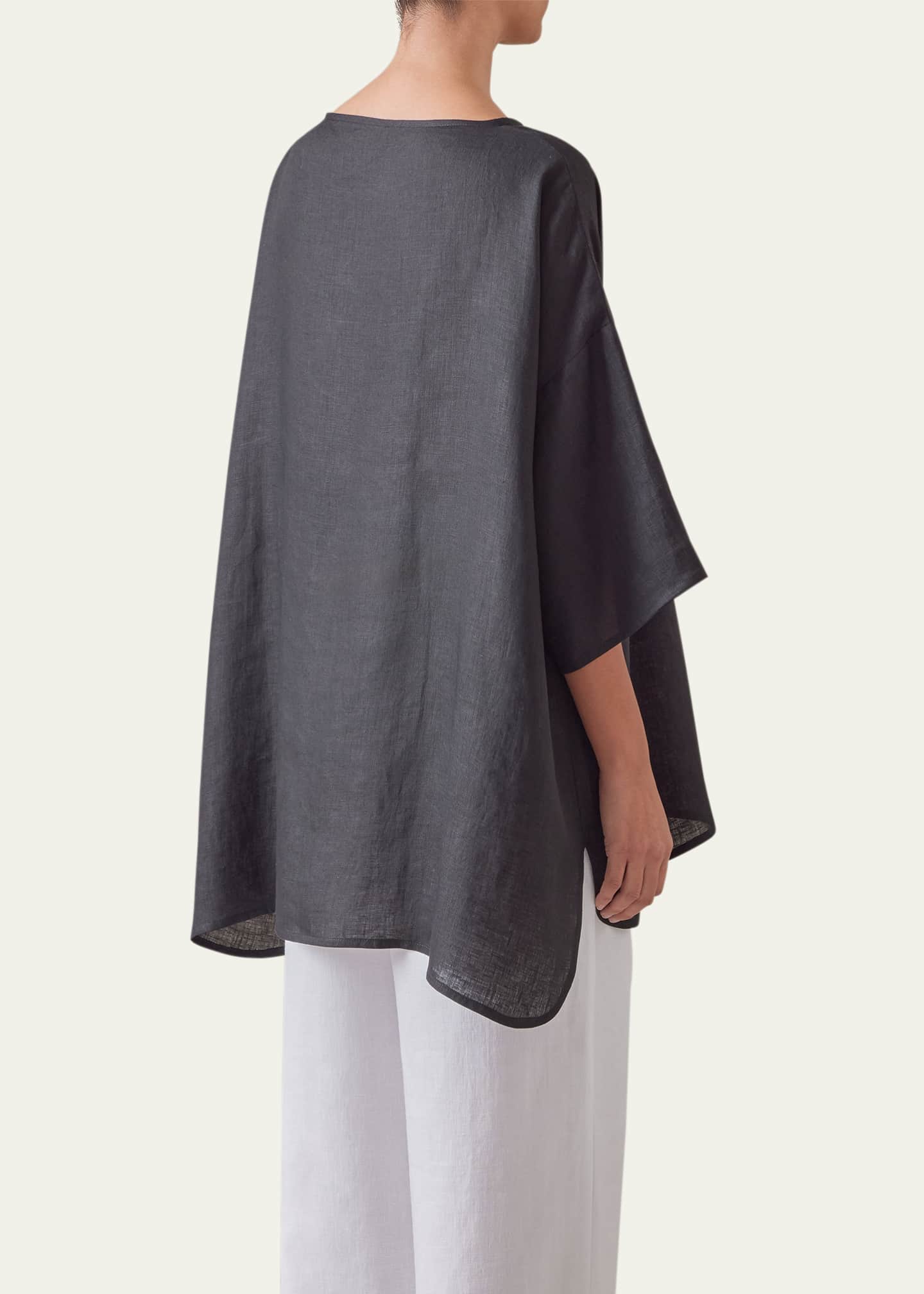 Eskandar Sloped Shoulder Wide A-Line Scoop Neck Top (Long Length) Image 3 of 4