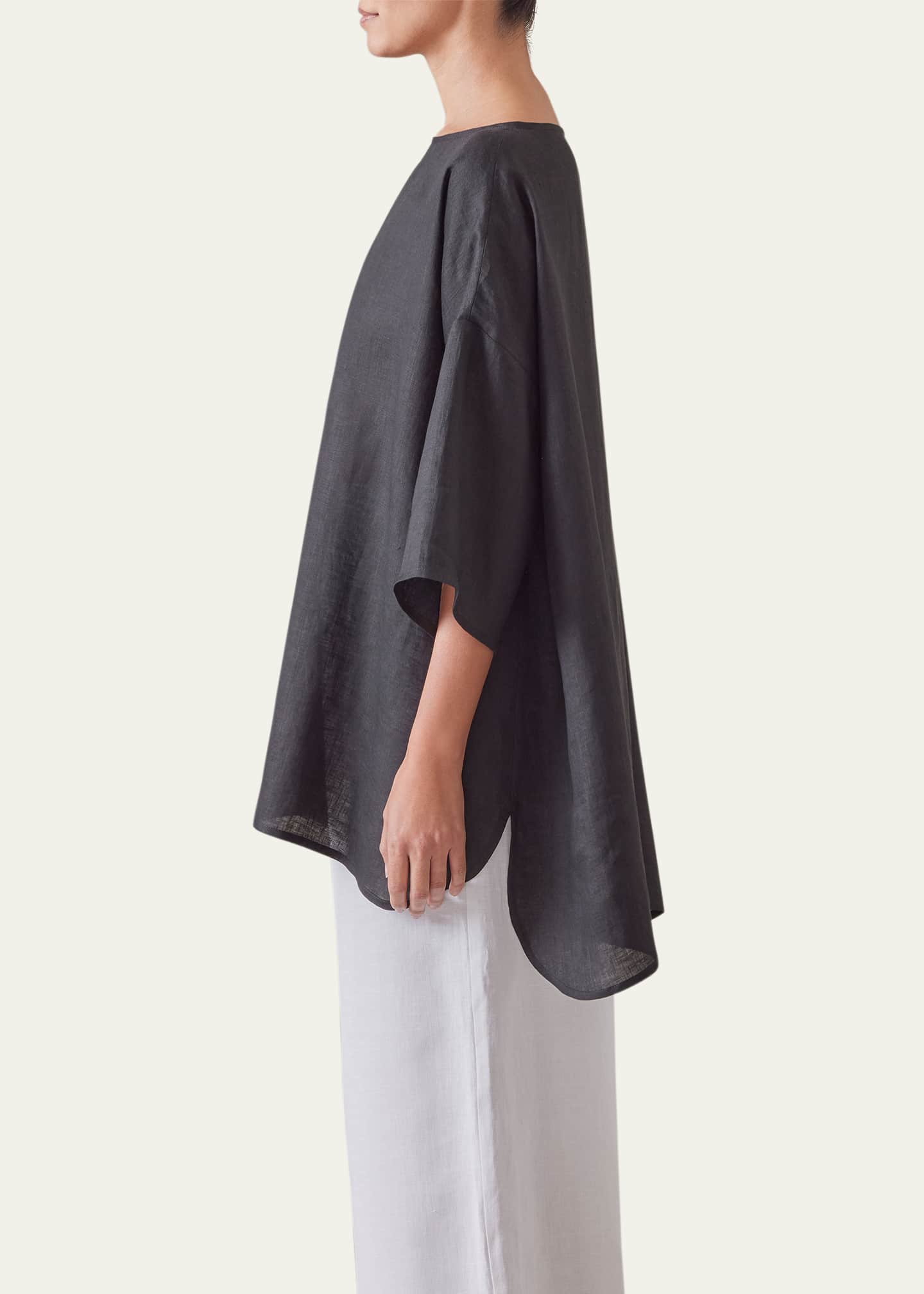 Eskandar Sloped Shoulder Wide A-Line Scoop Neck Top (Long Length) Image 4 of 4