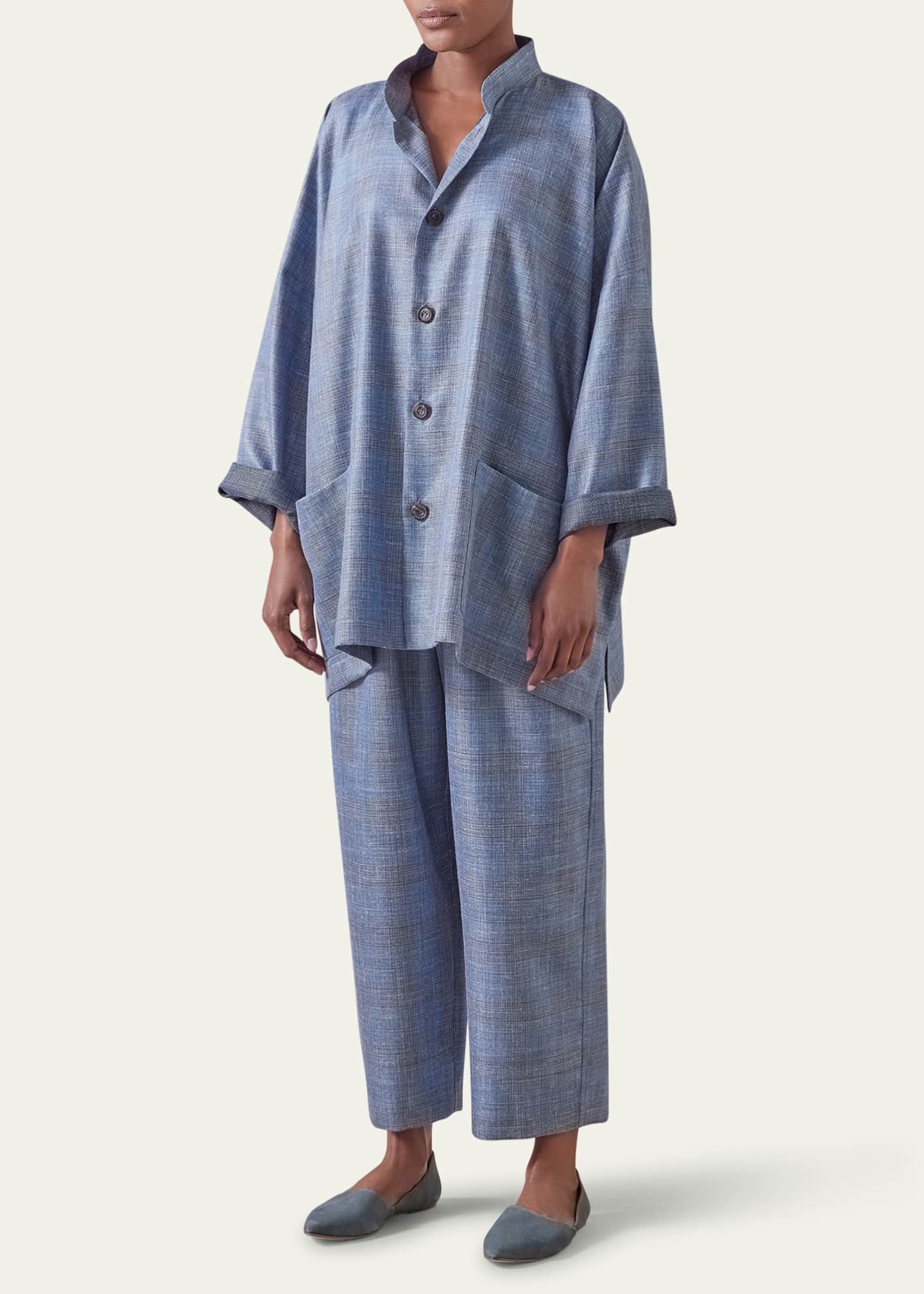 Eskandar Wide Mandarin Jacket (Long Length) Image 2 of 3