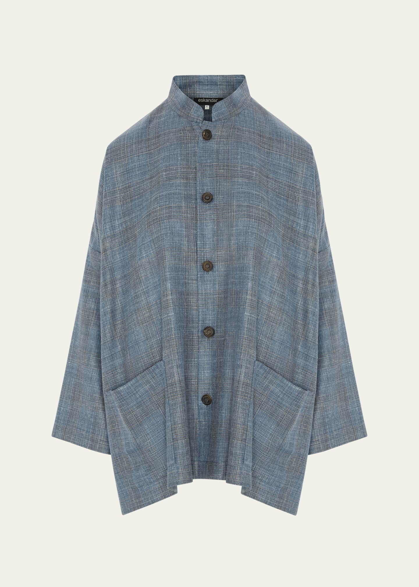 Eskandar Wide Mandarin Jacket (Long Length) Image 1 of 3