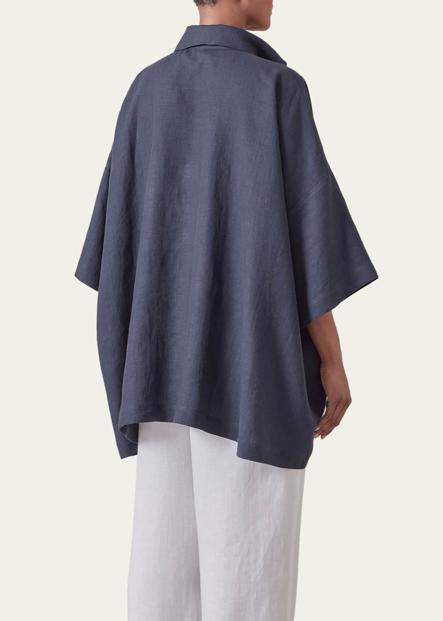 Eskandar Angle-To-Front Side Seam Short Sleeve Tunic with Collar (Long Length) Image 3 of 4
