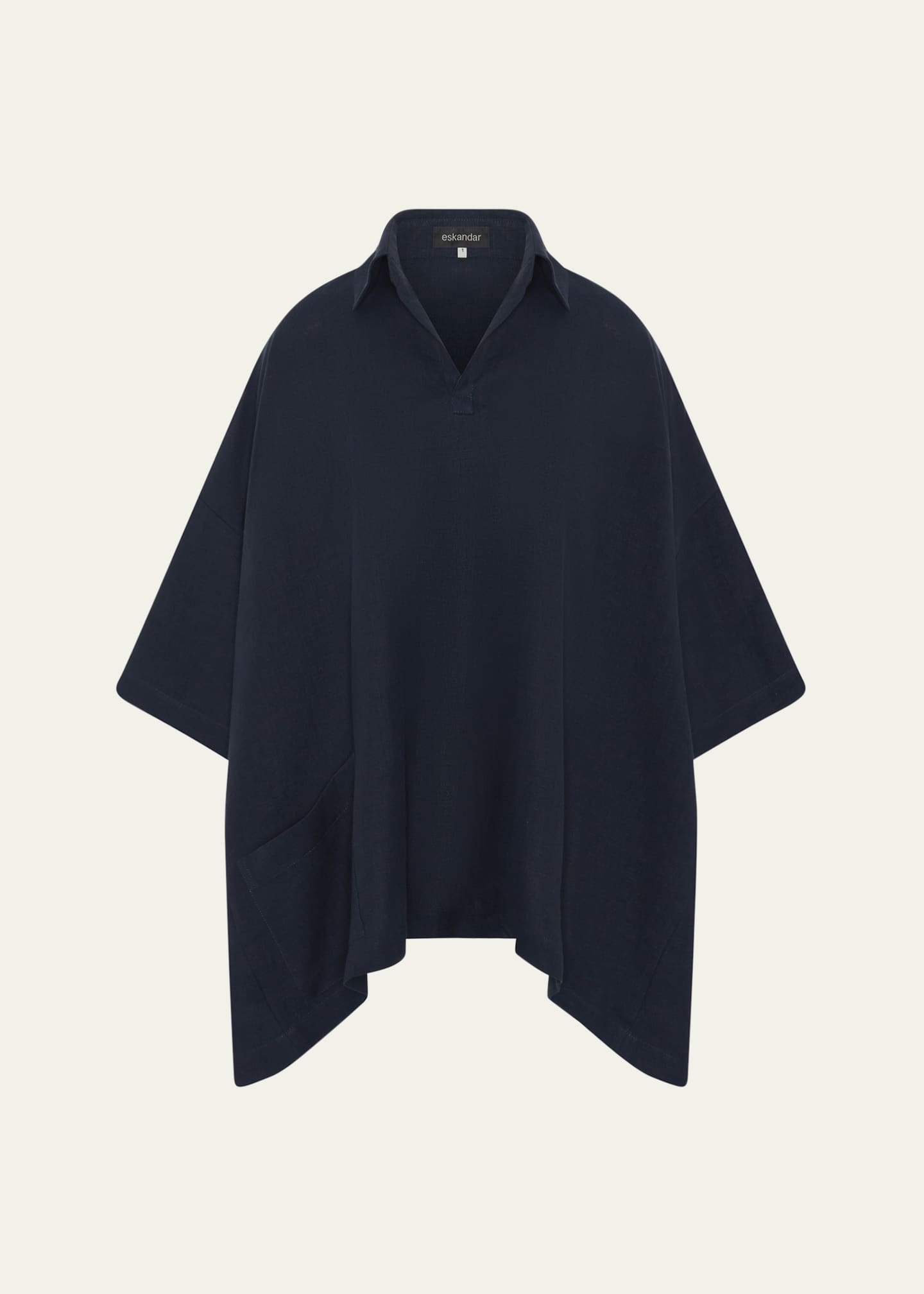 Eskandar Angle-To-Front Side Seam Short Sleeve Tunic with Collar (Long Length) Image 1 of 4