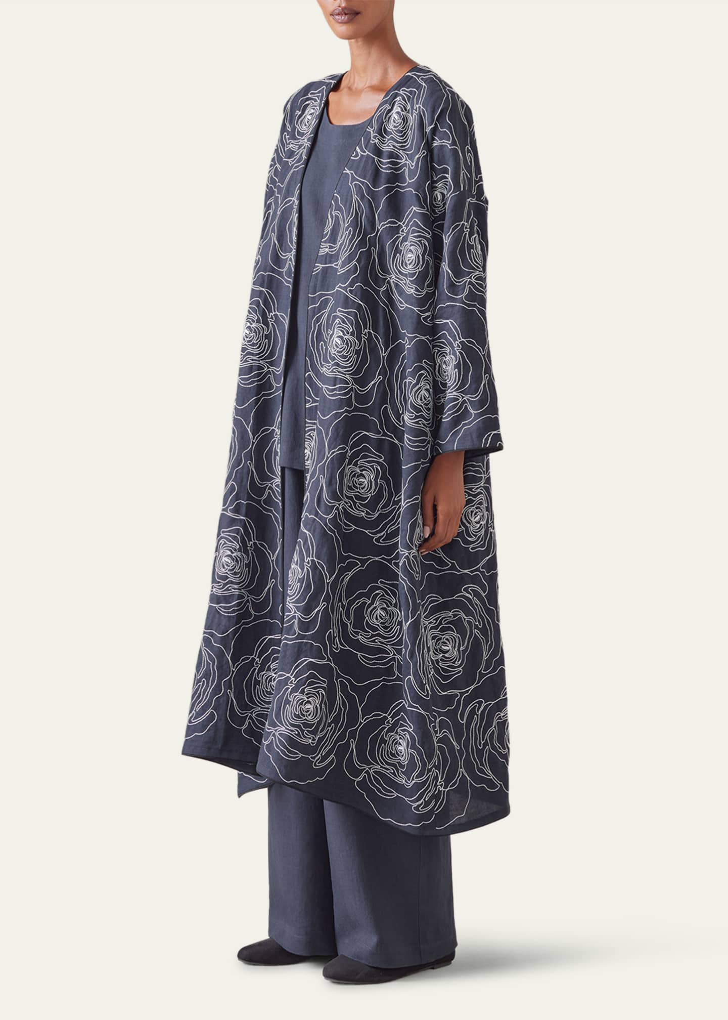 Eskandar Wide A-Line V Neck Open Coat Image 2 of 5