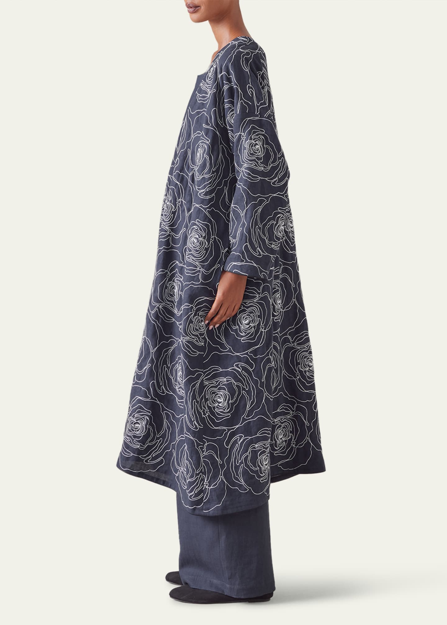 Eskandar Wide A-Line V Neck Open Coat Image 4 of 5