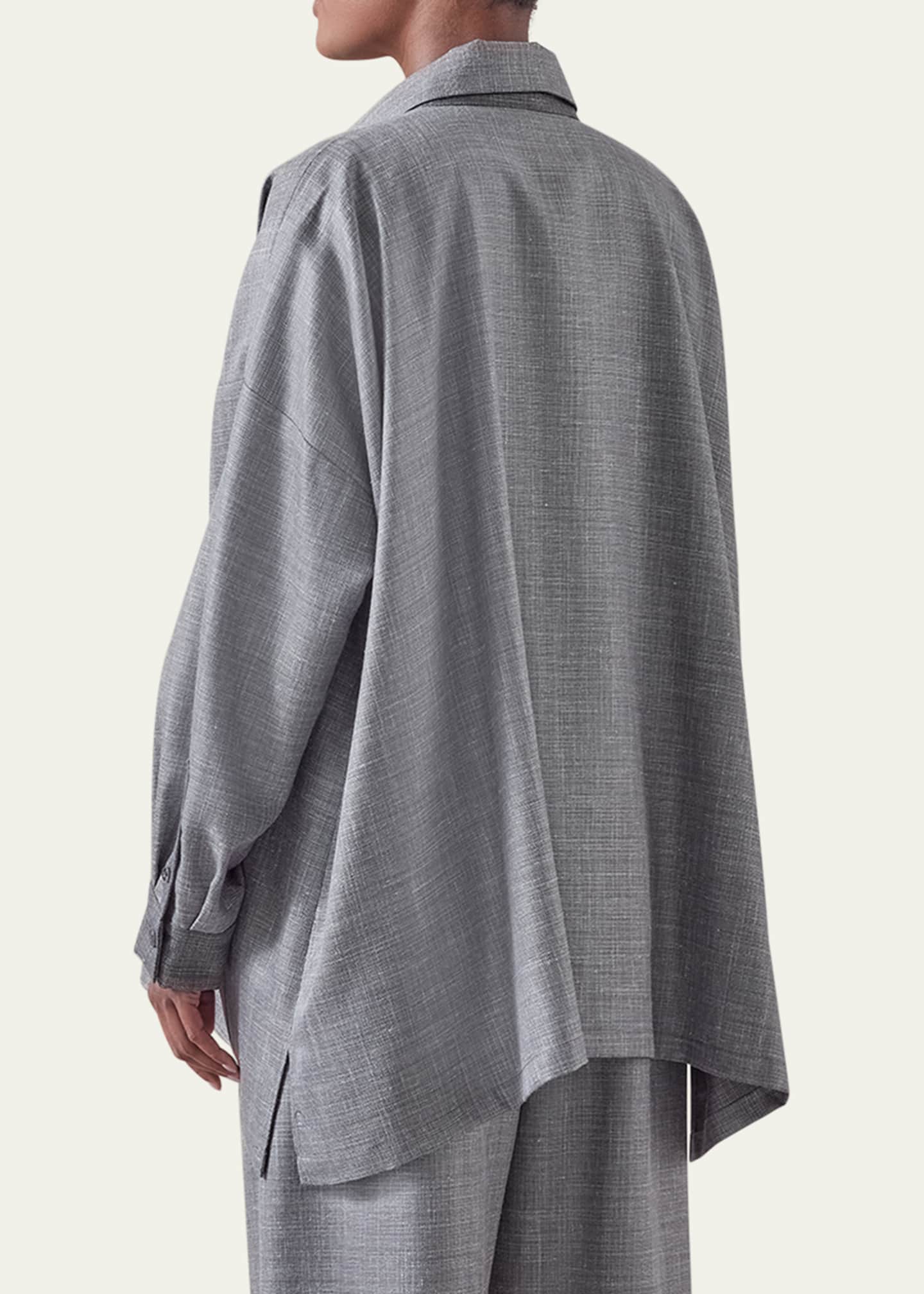 Eskandar Wide A-Line Shirt Jacket with Collar (Long Length) Image 3 of 5