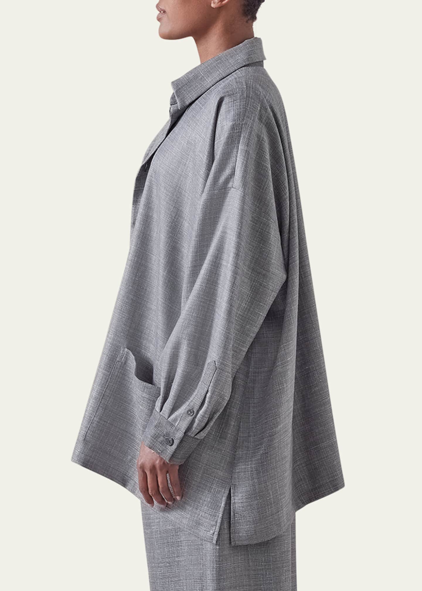 Eskandar Wide A-Line Shirt Jacket with Collar (Long Length) Image 4 of 5