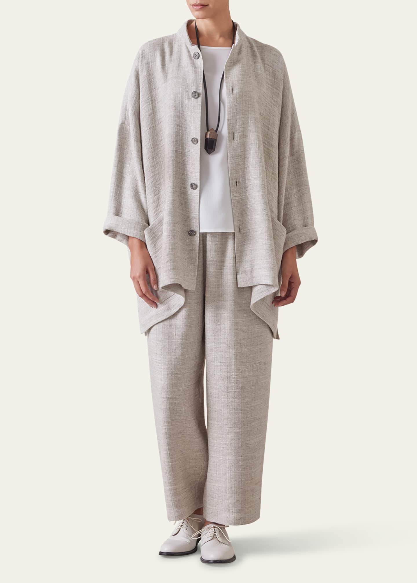 Eskandar Wide Mandarin Jacket (Long Length) Image 2 of 4