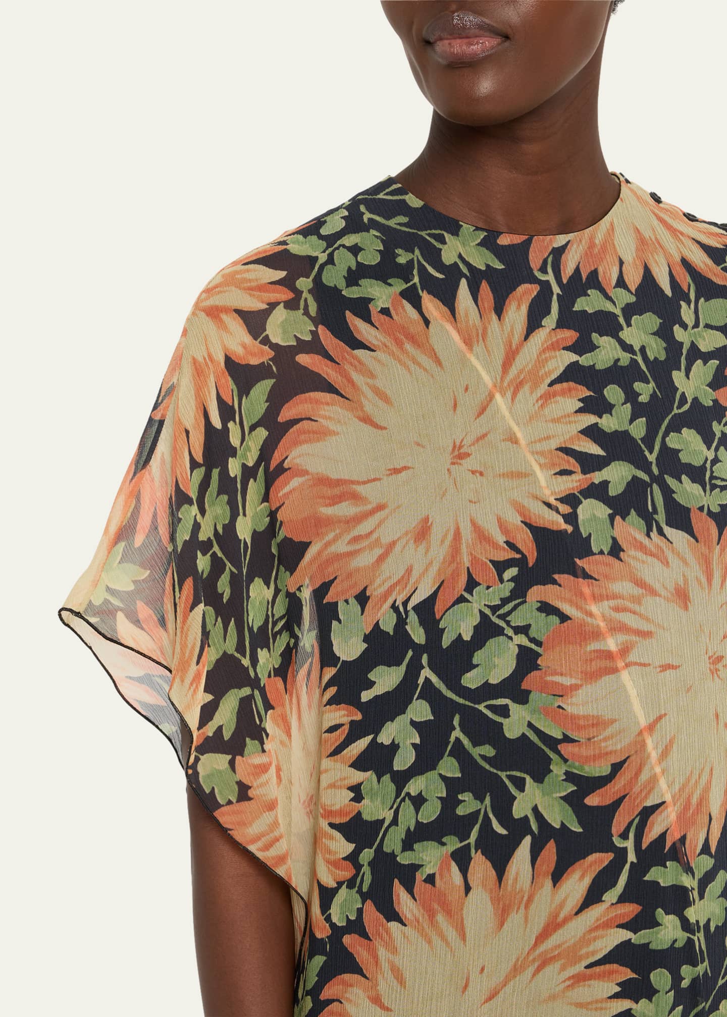 Loewe Long Floral Print One-Sleeve Chiffon Silk Dress Image 5 of 5