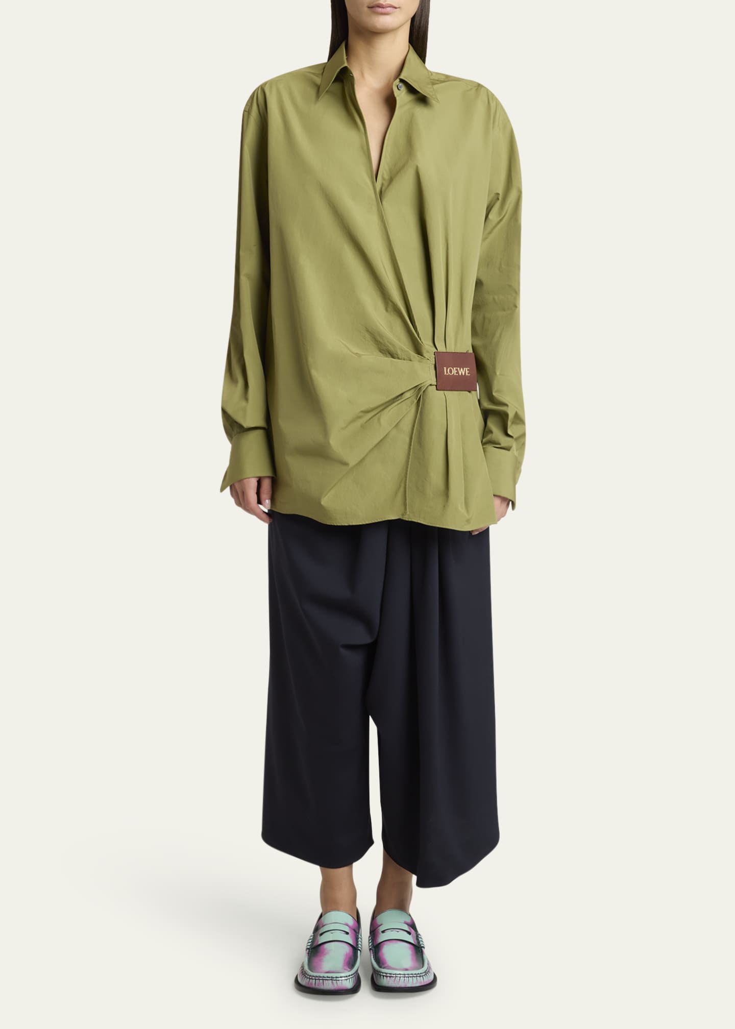Loewe Draped Poplin Leather Patch Blouse Image 2 of 5