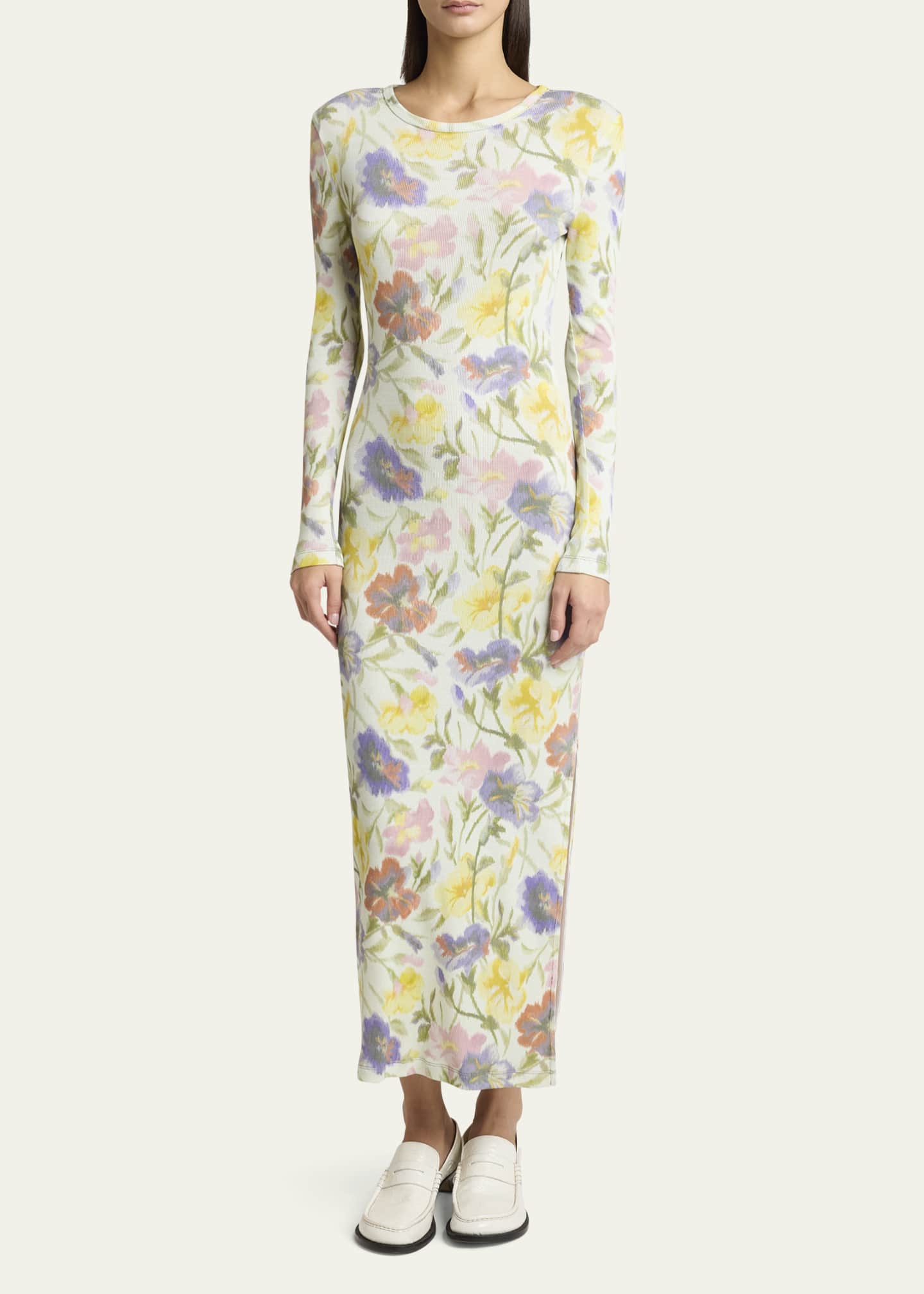 Loewe Floral Printed Mesh Tube Long Sleeve Midi Dress Image 2 of 5