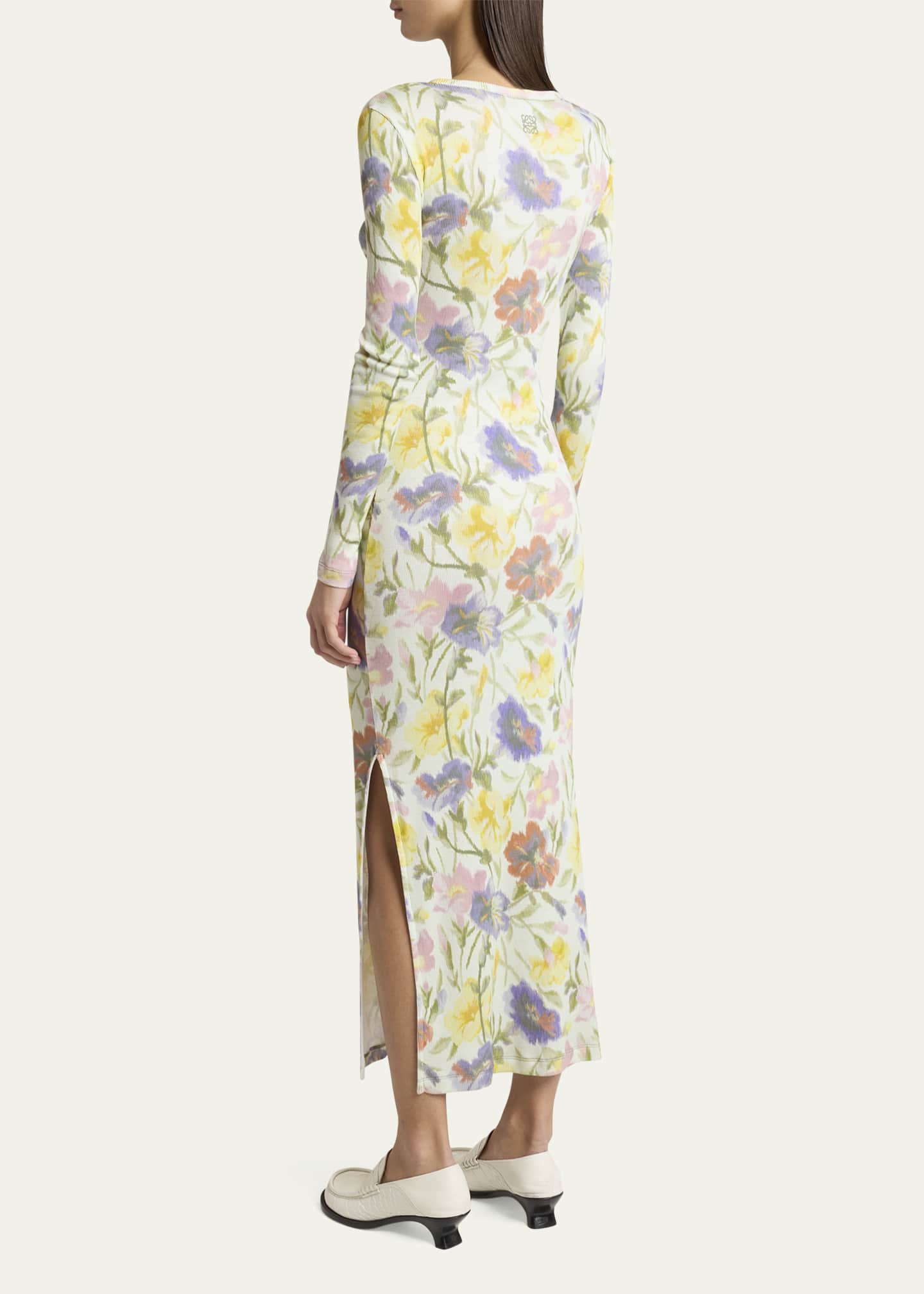 Loewe Floral Printed Mesh Tube Long Sleeve Midi Dress Image 3 of 5