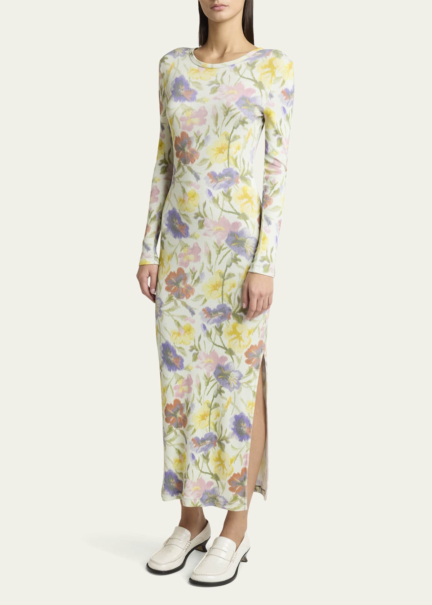 Loewe Floral Printed Mesh Tube Long Sleeve Midi Dress Image 4 of 5