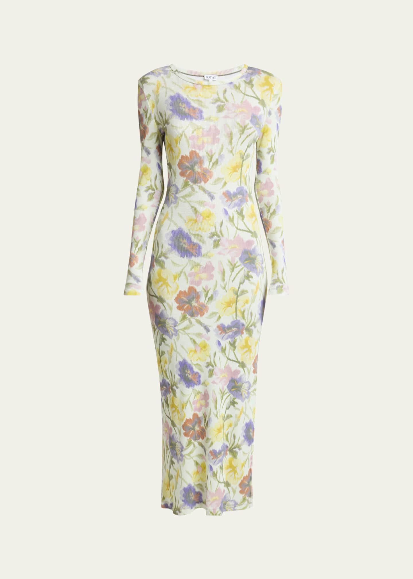 Loewe Floral Printed Mesh Tube Long Sleeve Midi Dress Image 1 of 5
