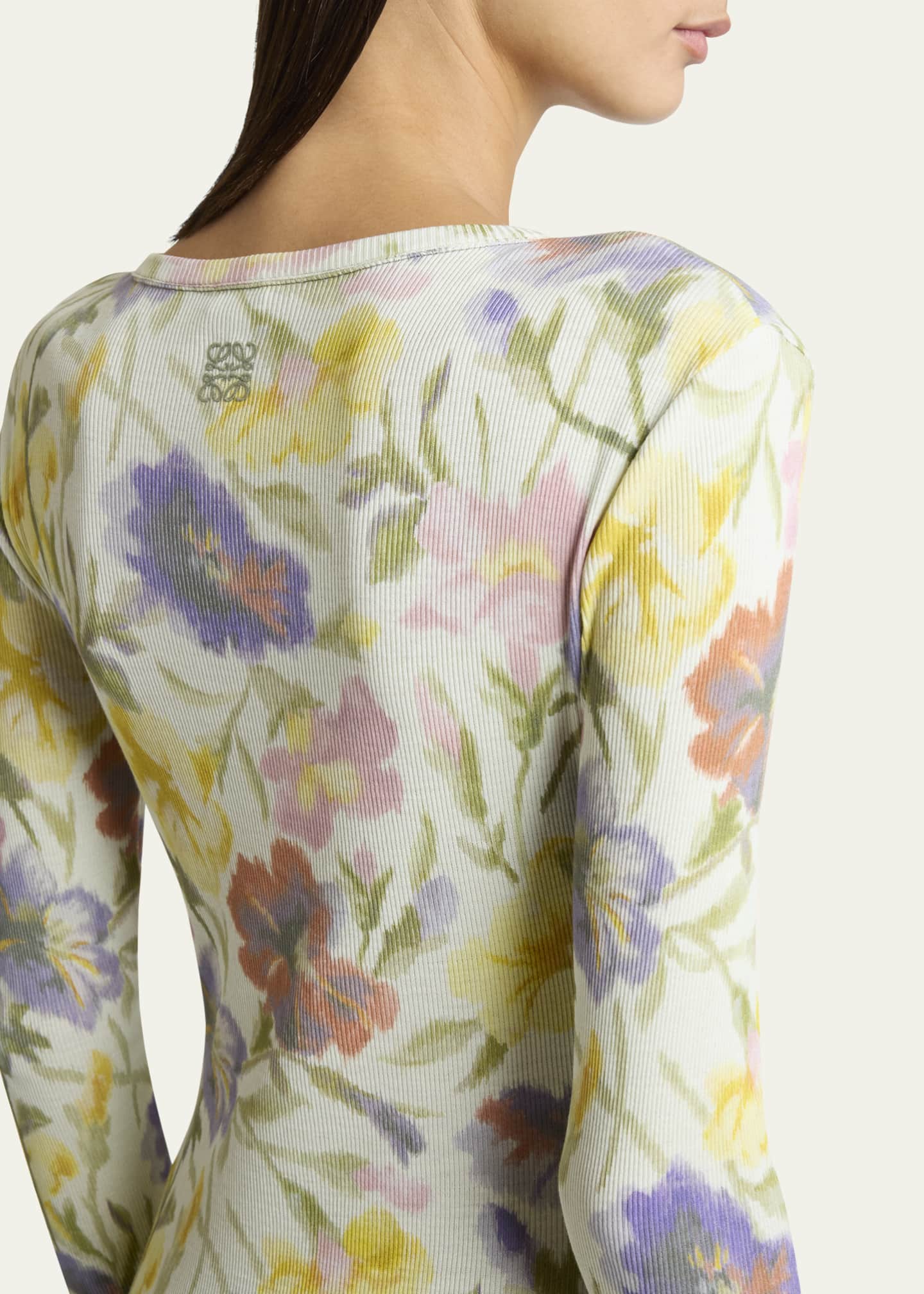Loewe Floral Printed Mesh Tube Long Sleeve Midi Dress Image 5 of 5