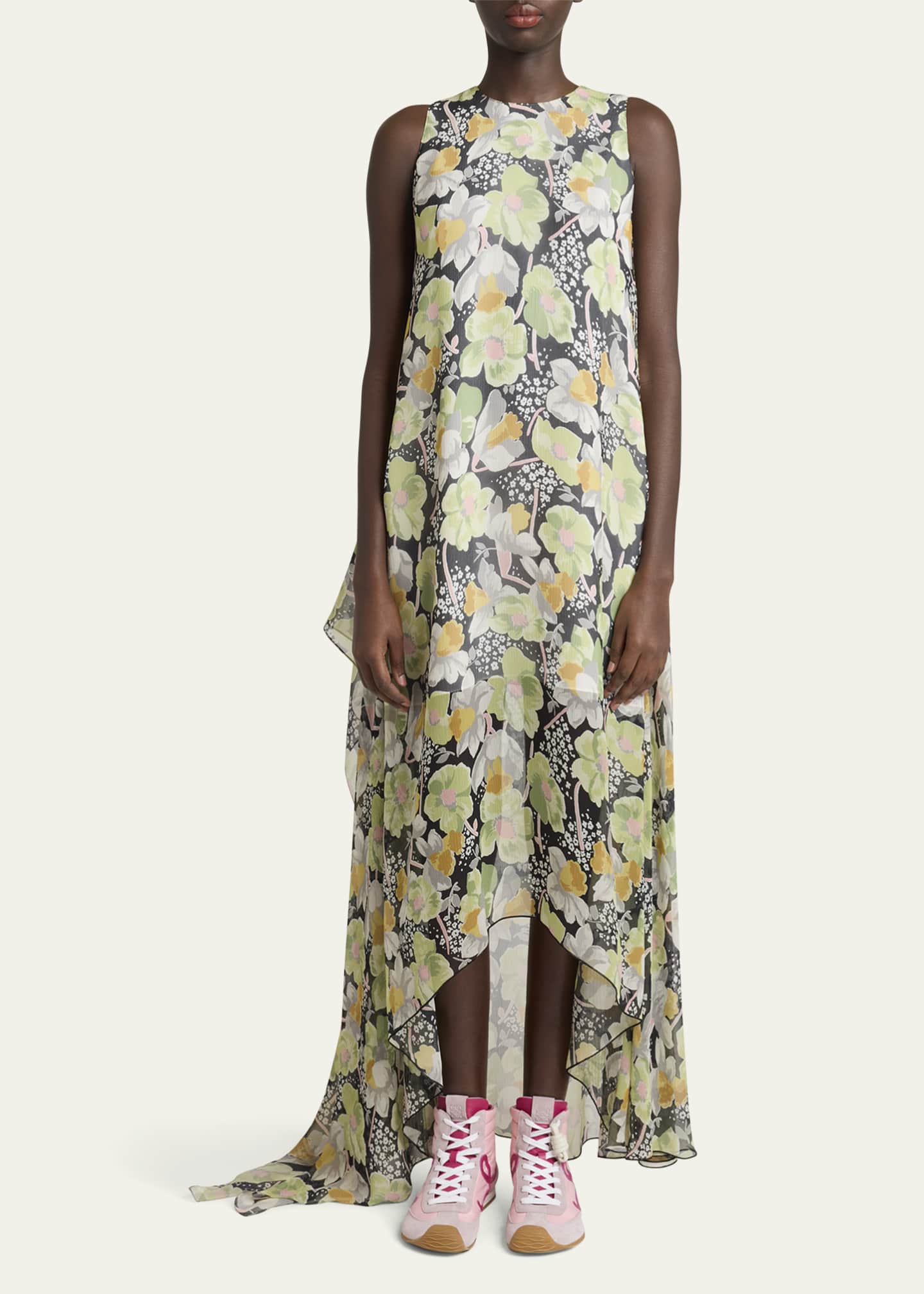 Loewe Floral Print Hoop Skirt Maxi Chiffon Silk Dress Image 2 of 5