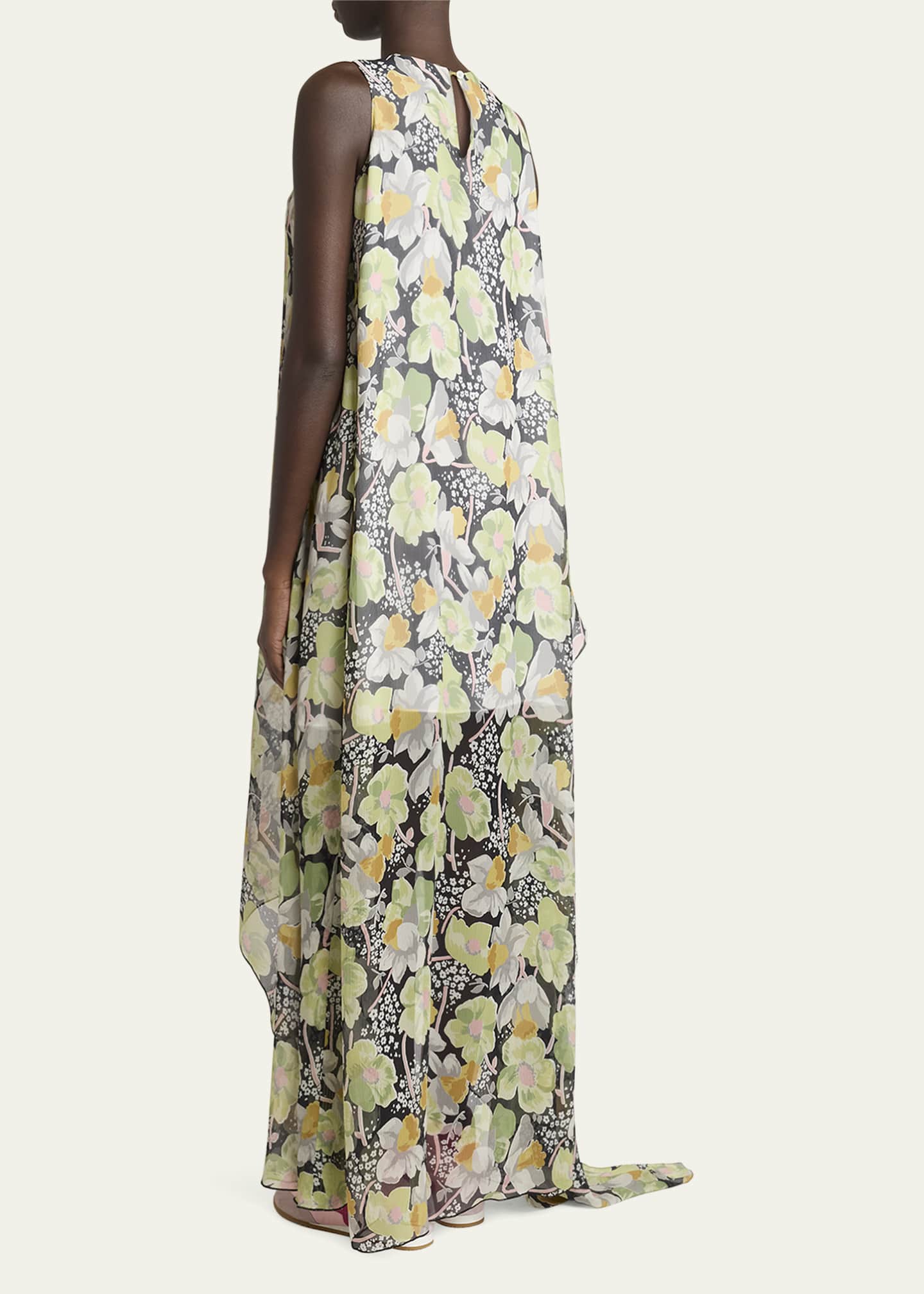 Loewe Floral Print Hoop Skirt Maxi Chiffon Silk Dress Image 3 of 5