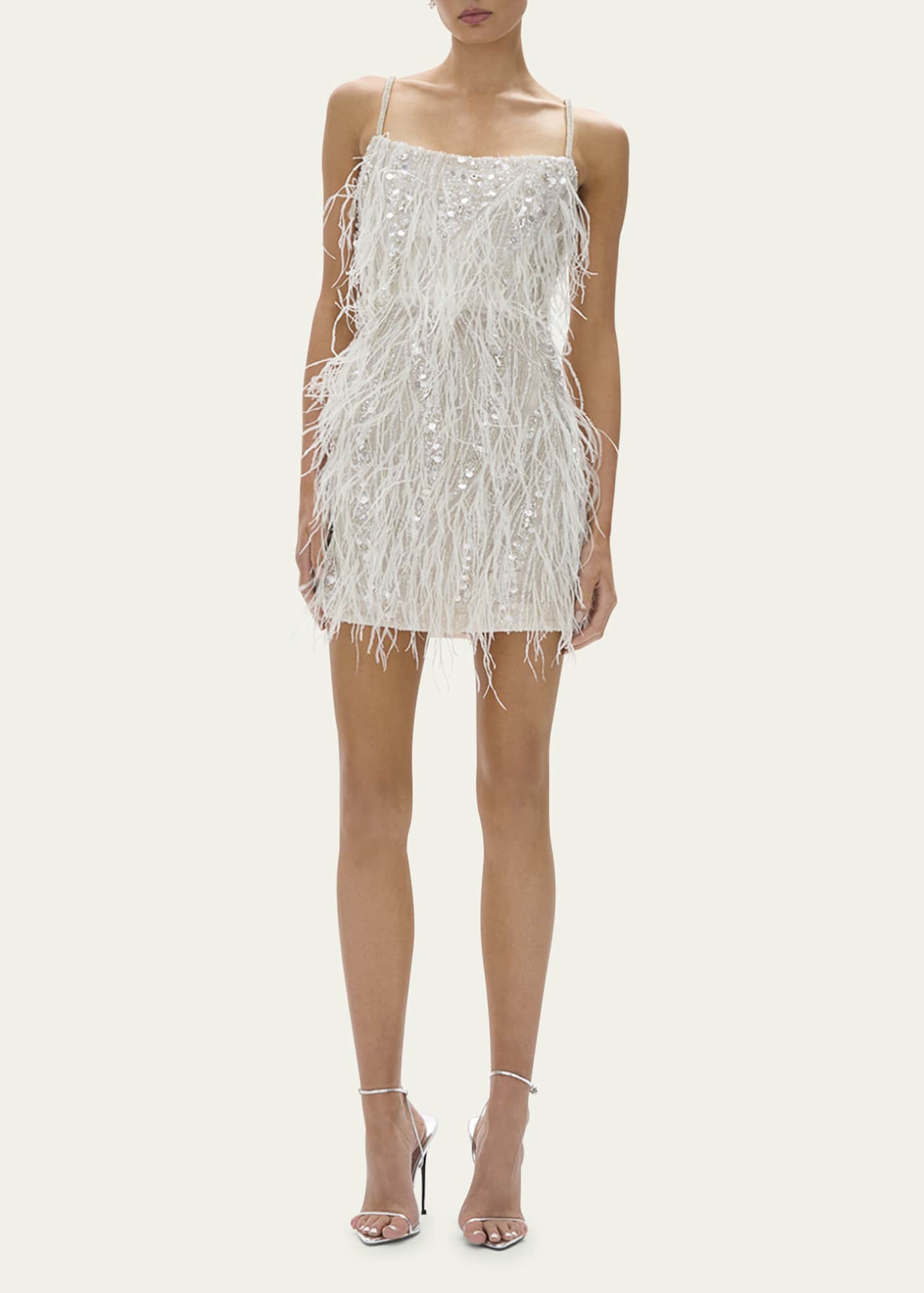 Rachel Gilbert Cynthia Sequined Mini Feathered Dress Image 2 of 4