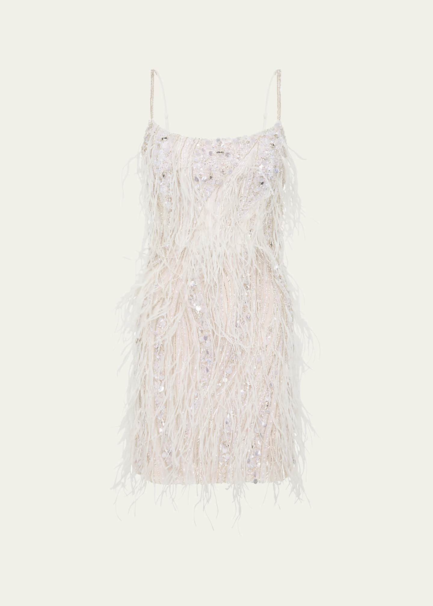 Rachel Gilbert Cynthia Sequined Mini Feathered Dress Image 1 of 4