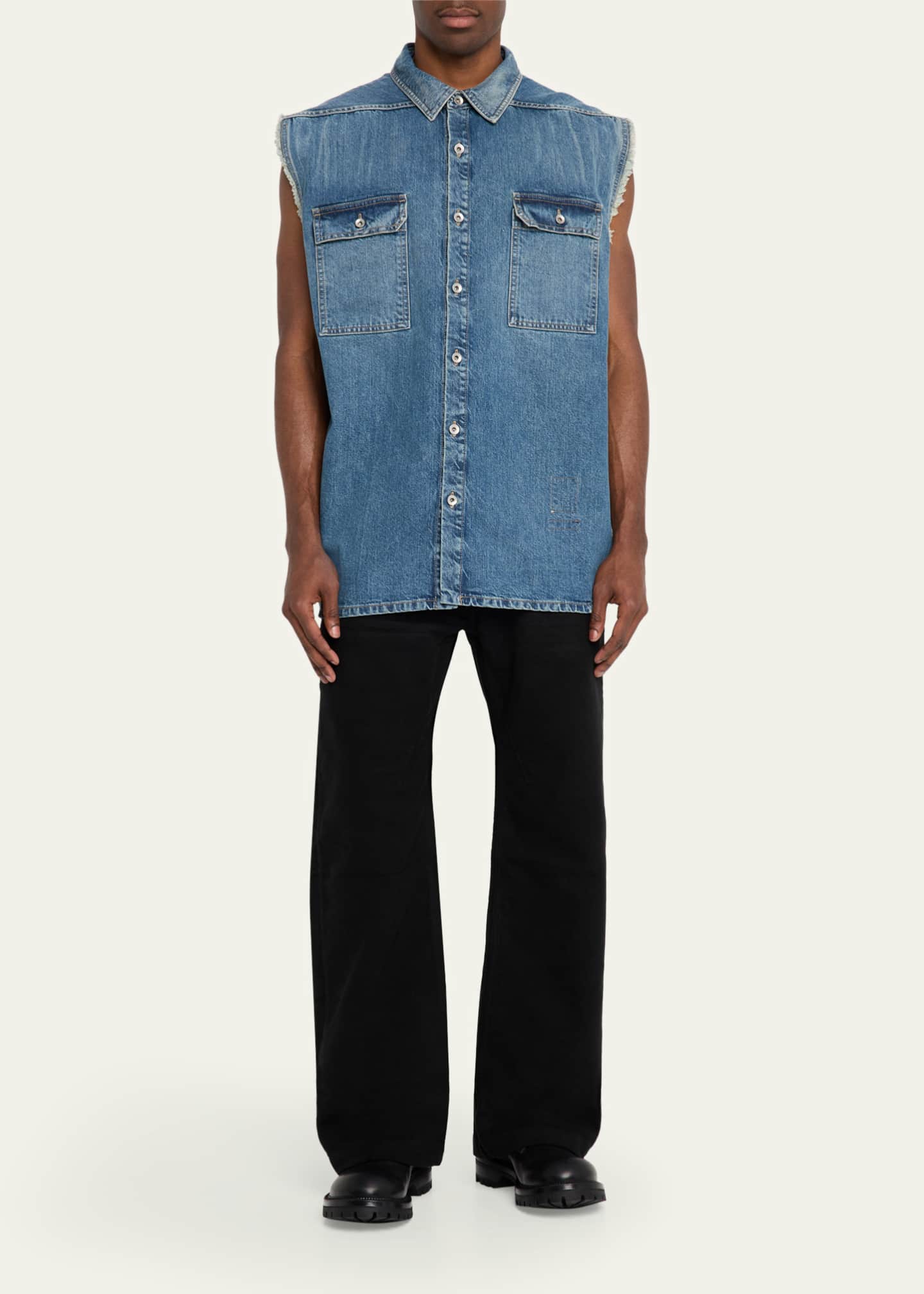 DRKSHDW RICK OWENS Men's Tommy Sleeveless Denim Shirt Image 2 of 5