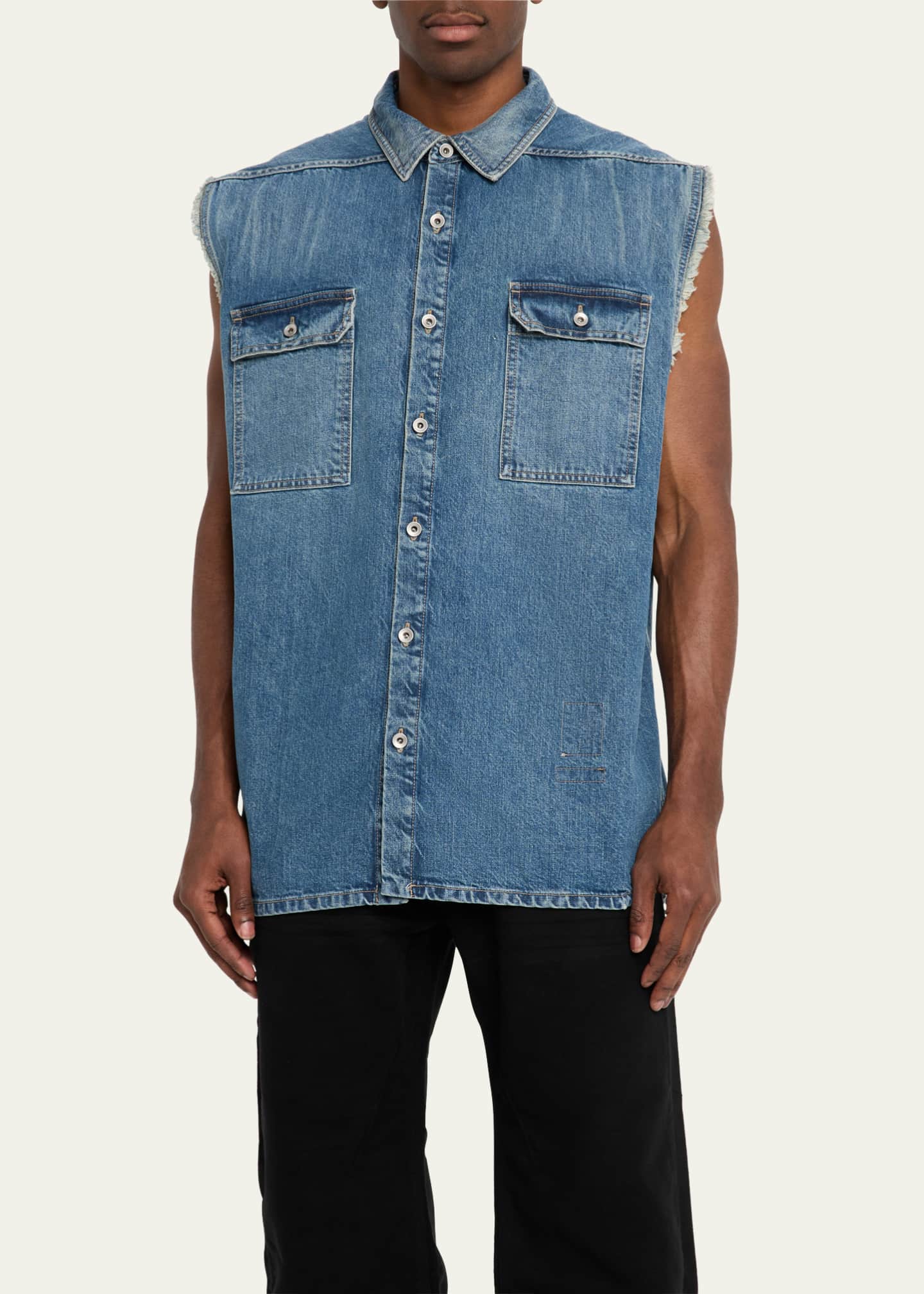 DRKSHDW RICK OWENS Men's Tommy Sleeveless Denim Shirt Image 4 of 5