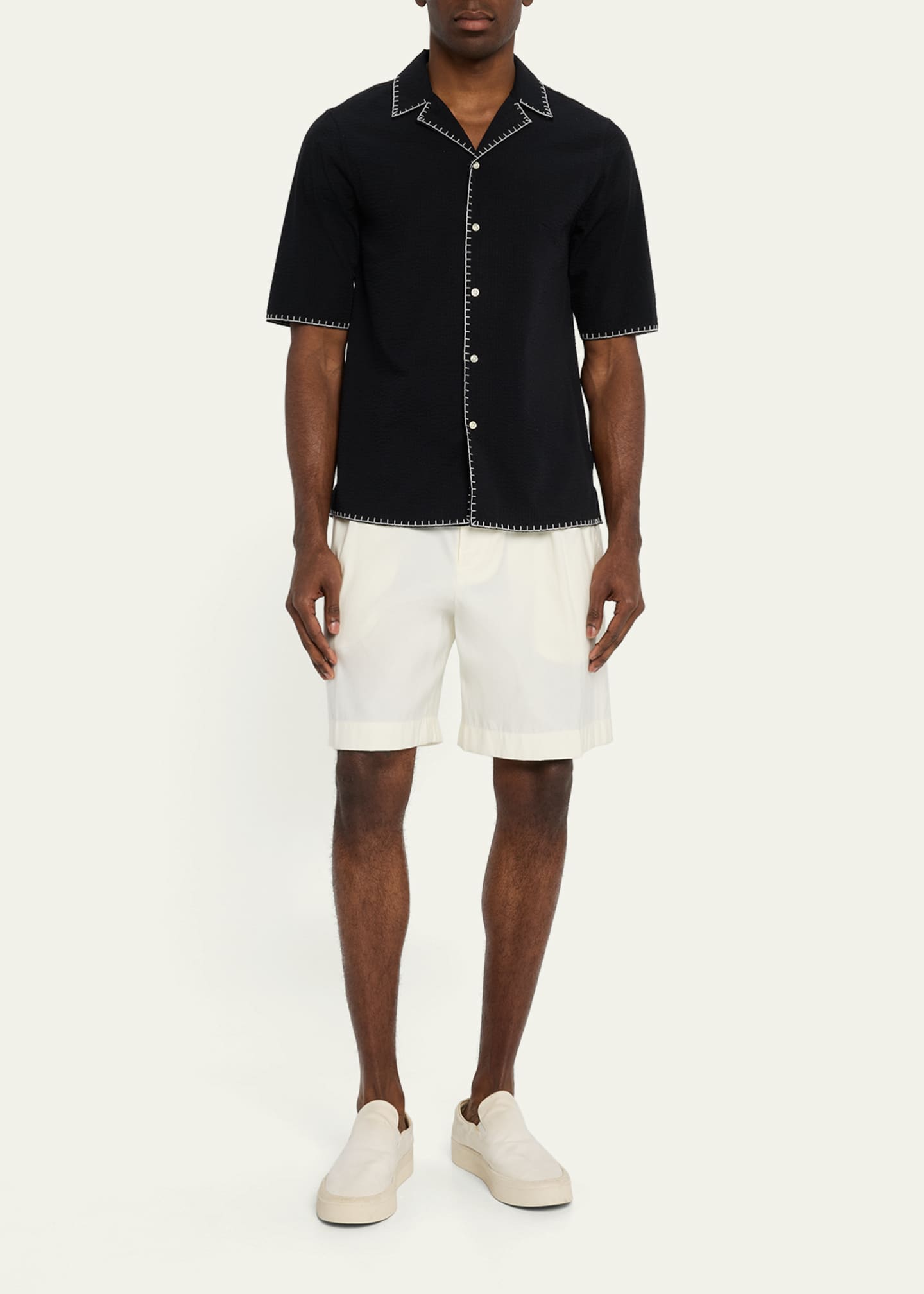 Officine Generale Men's Eren Seersucker Whipstitch Camp Shirt Image 2 of 5