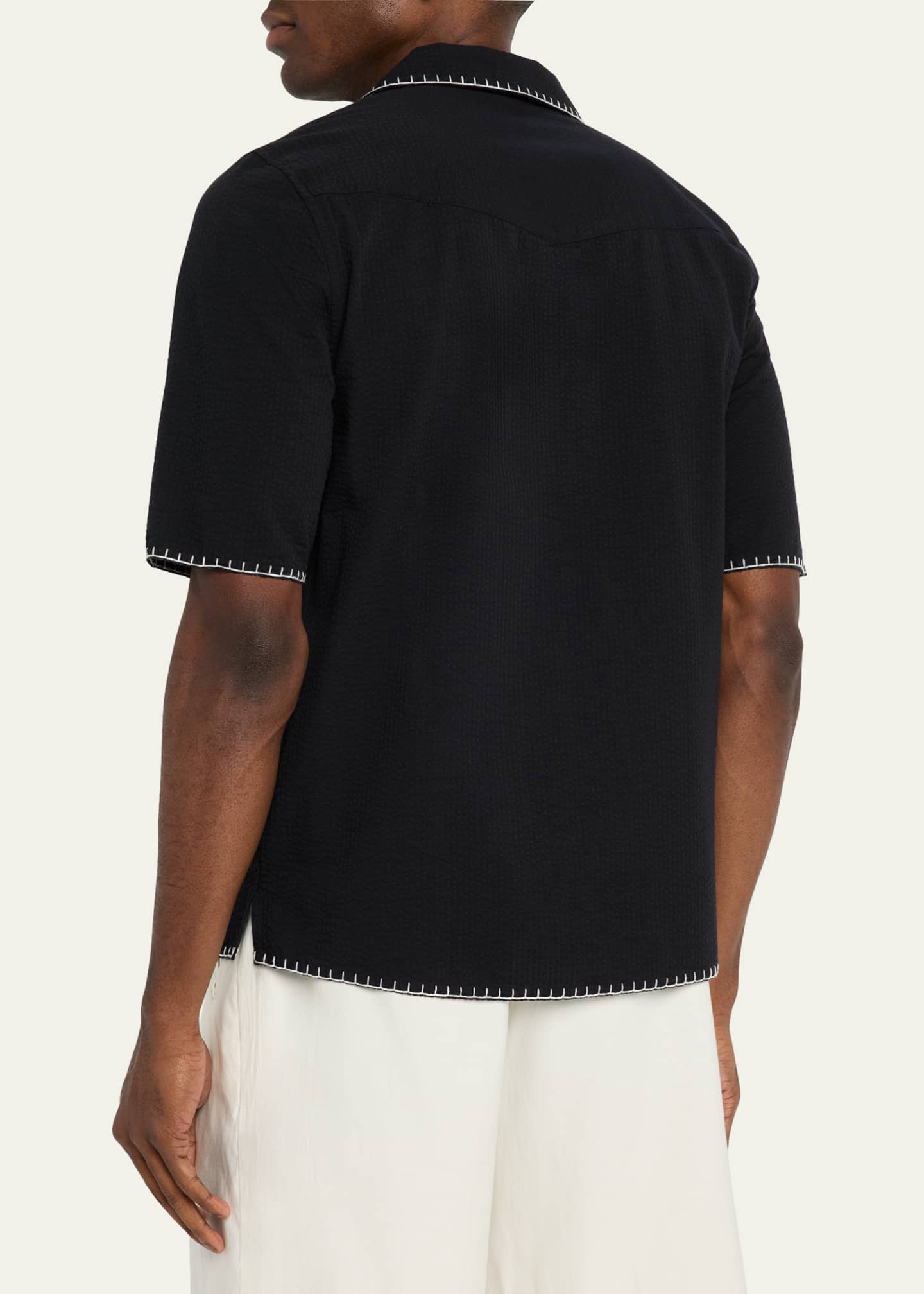 Officine Generale Men's Eren Seersucker Whipstitch Camp Shirt Image 3 of 5